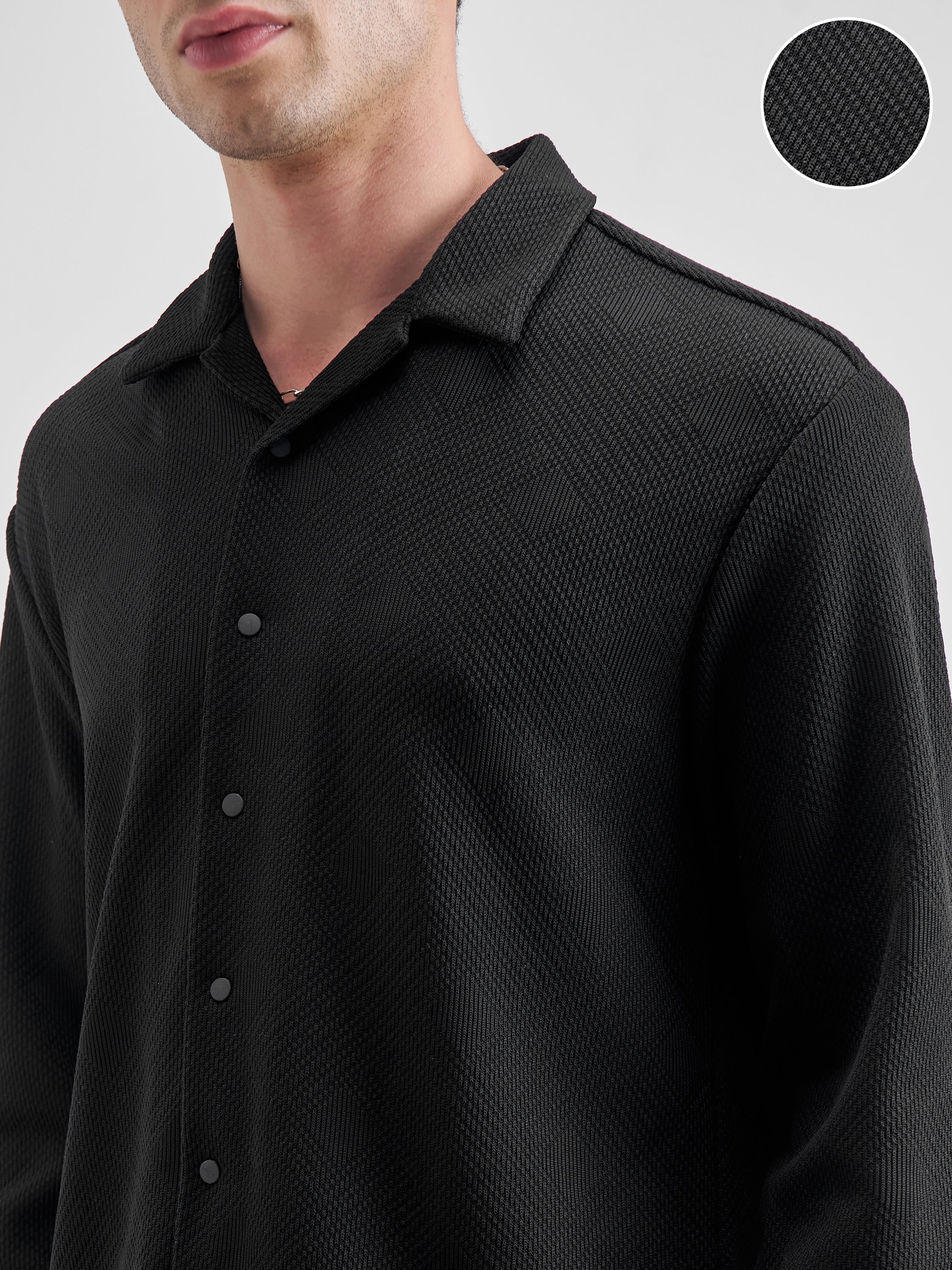 Highlander Men Black Self Design Relaxed Fit Casual Shirt - Black - Image 5