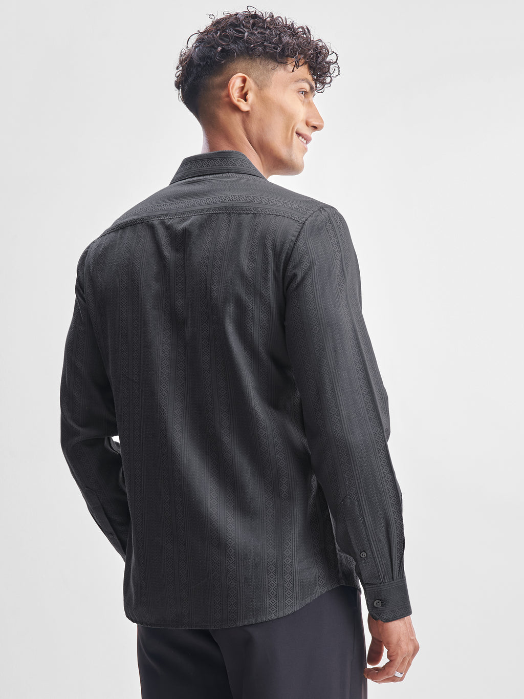 Highlander Men Grey Self Design Slim Fit Casual Shirt - Grey - Image 3