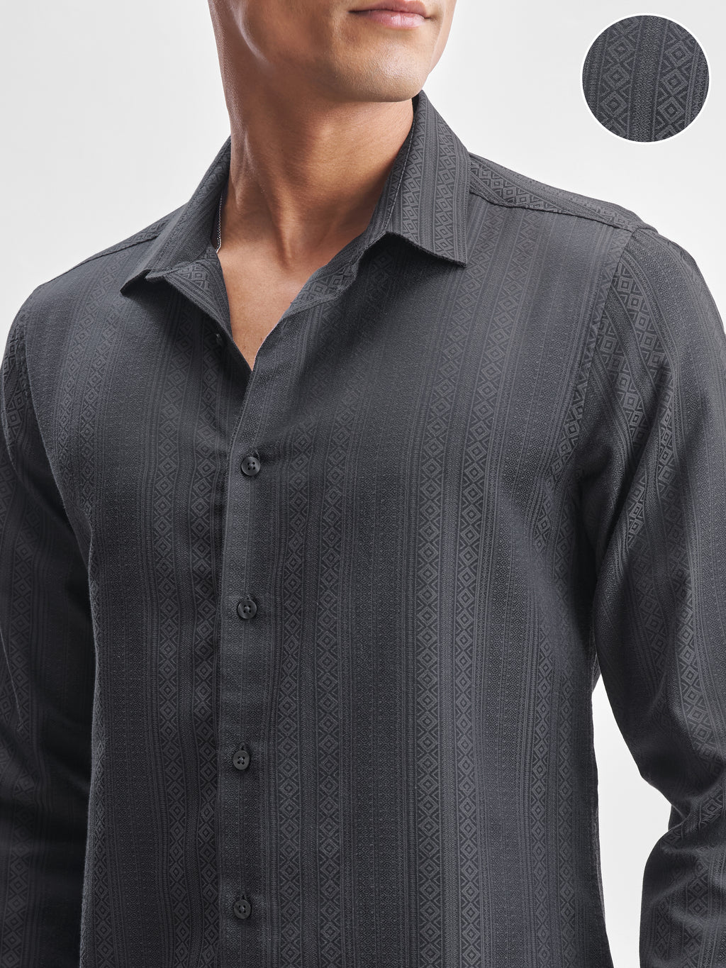 Highlander Men Grey Self Design Slim Fit Casual Shirt - Grey - Image 5