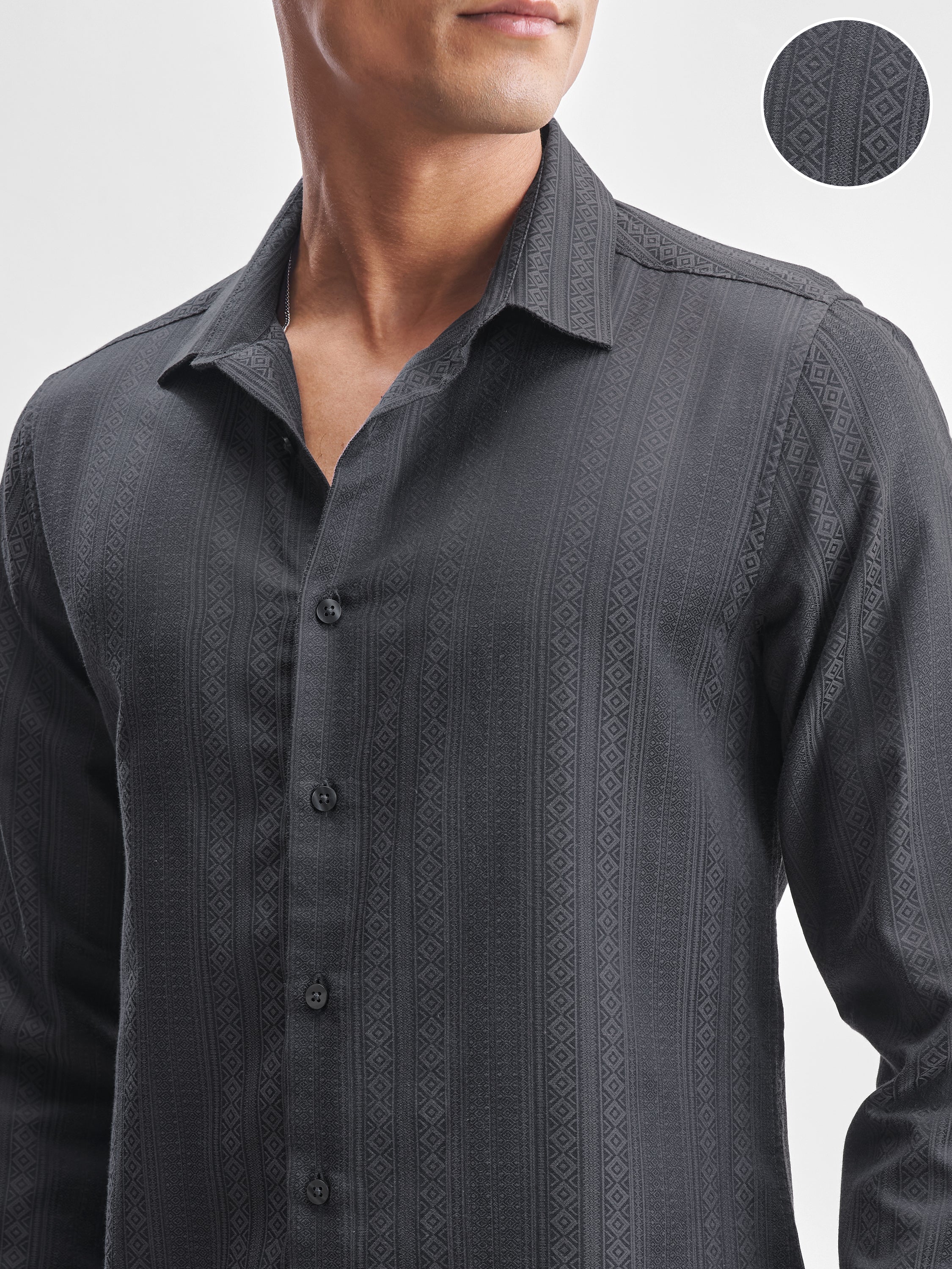 Highlander Men Grey Self Design Slim Fit Casual Shirt - Grey - Image 5