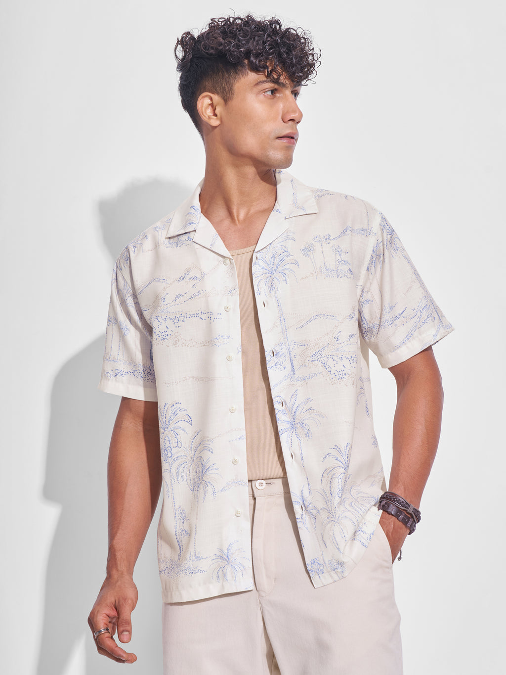 Highlander Men Cream Printed Relaxed Fit Casual Shirt - Cream - Image 1