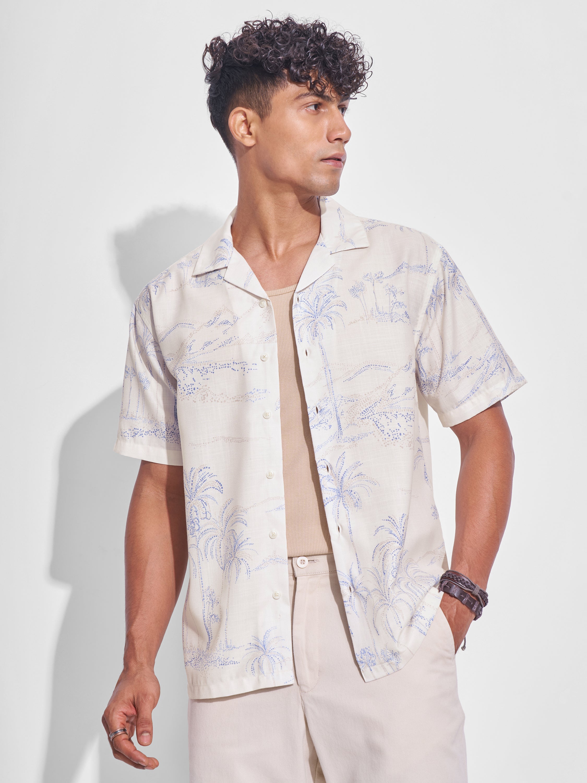 Highlander Men Cream Printed Relaxed Fit Casual Shirt - Cream - Image 1