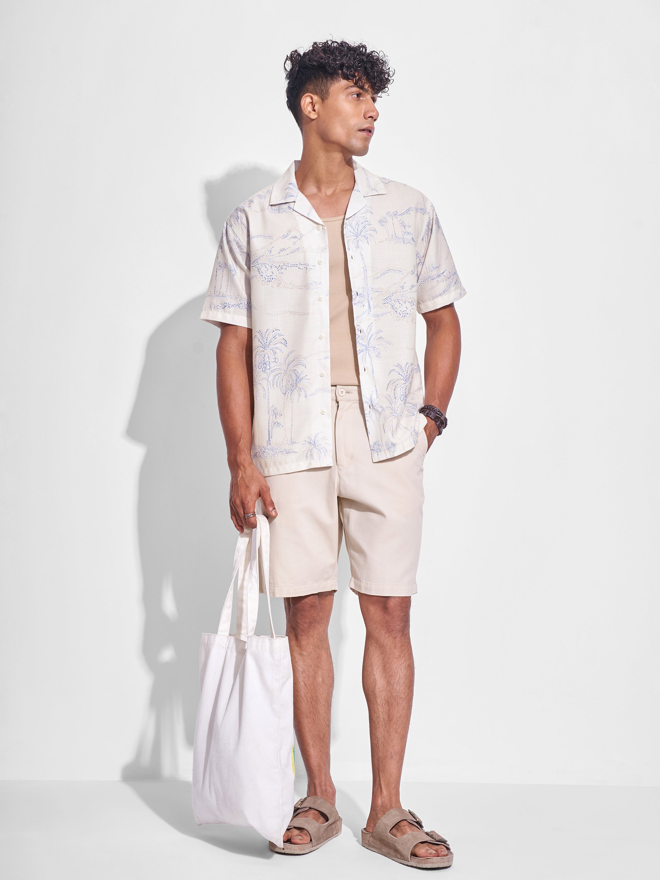 Highlander Men Cream Printed Relaxed Fit Casual Shirt - Cream - Image 2