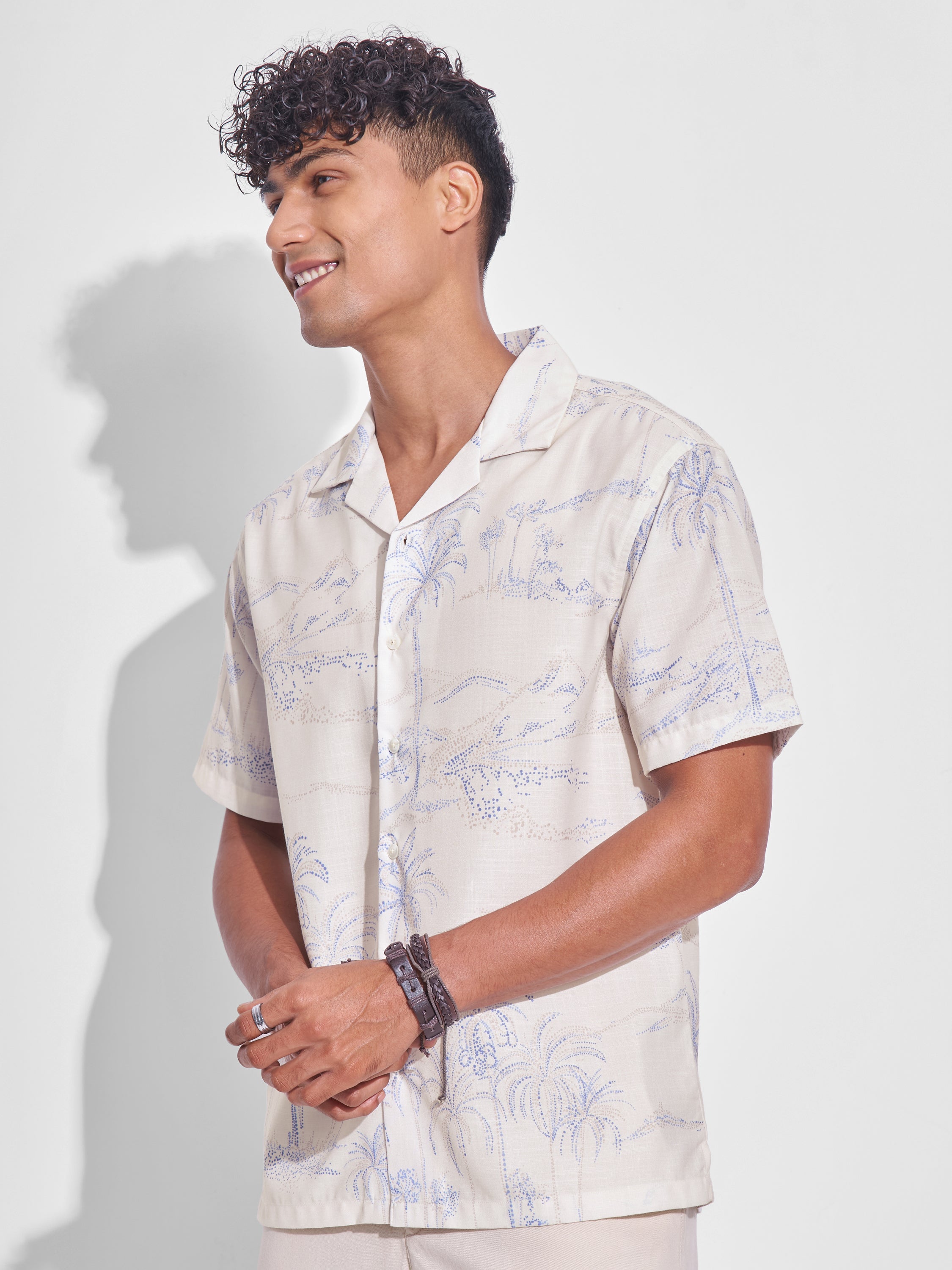 Highlander Men Cream Printed Relaxed Fit Casual Shirt - Cream - Image 4