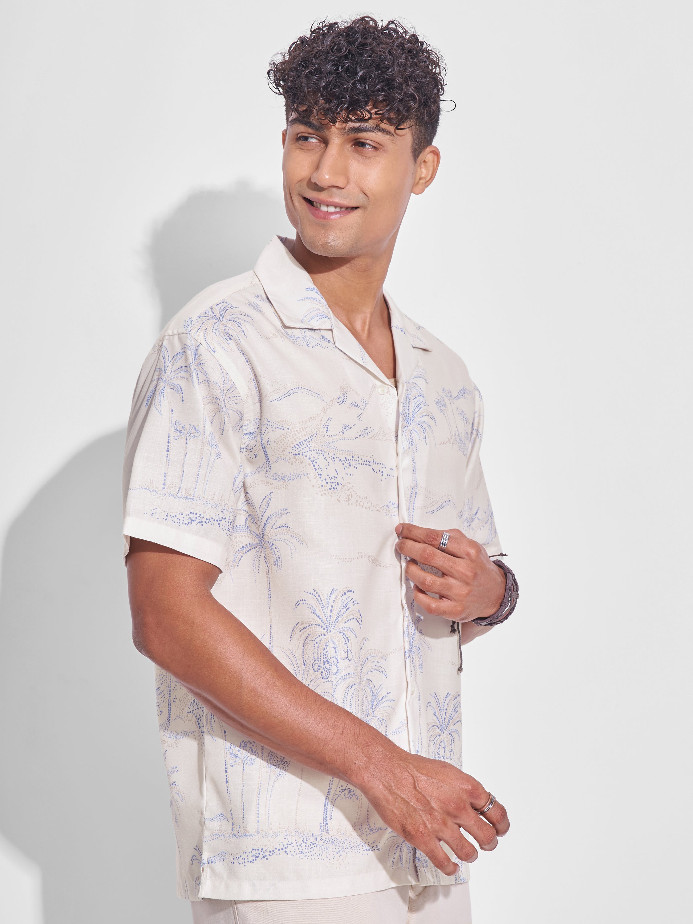 Highlander Men Cream Printed Relaxed Fit Casual Shirt - Cream - Image 6