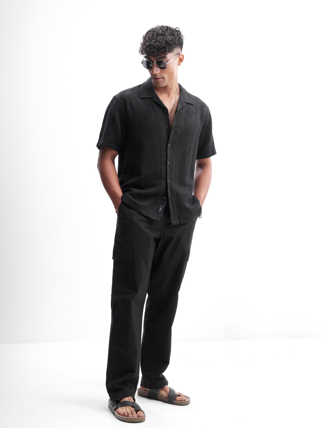 Highlander Men Black Self Design Relaxed Fit Casual Shirt - Black - Image 2