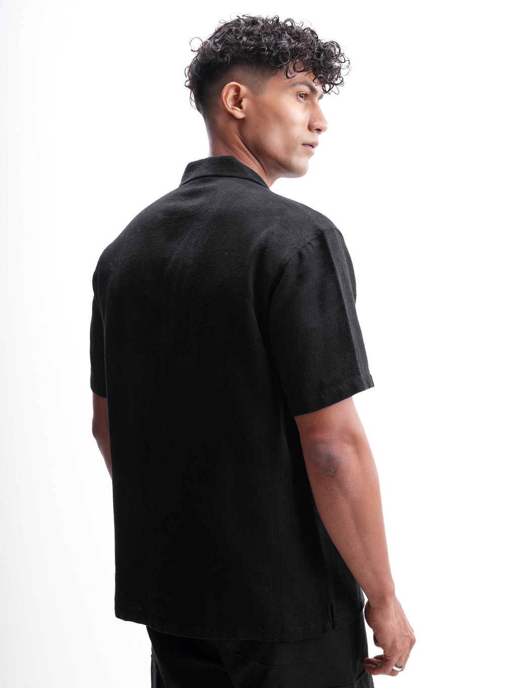 Highlander Men Black Self Design Relaxed Fit Casual Shirt - Black - Image 3