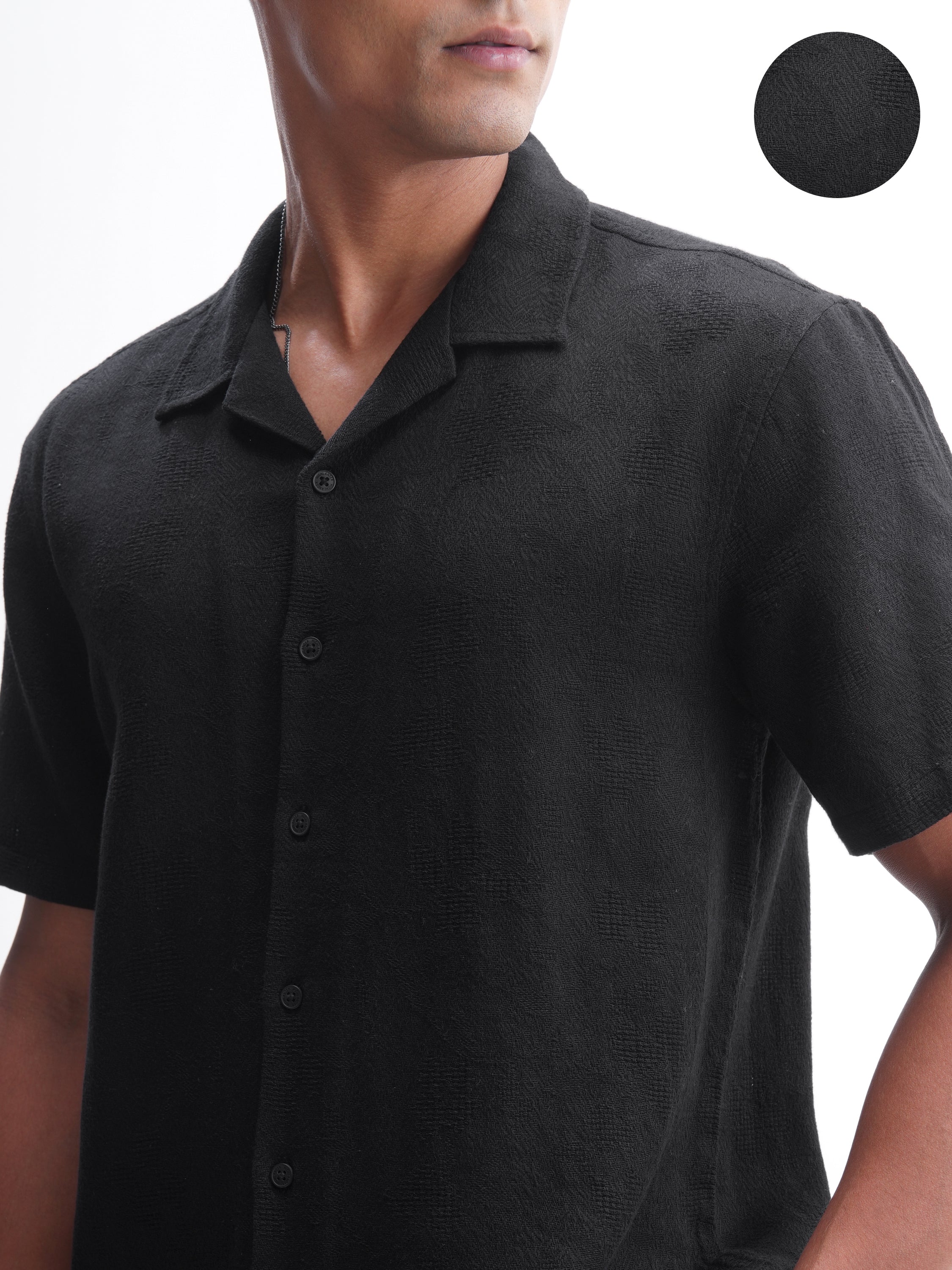 Highlander Men Black Self Design Relaxed Fit Casual Shirt - Black - Image 5