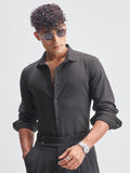 Highlander Men Black Self Design Slim Fit Casual Shirt - Black - Image 1