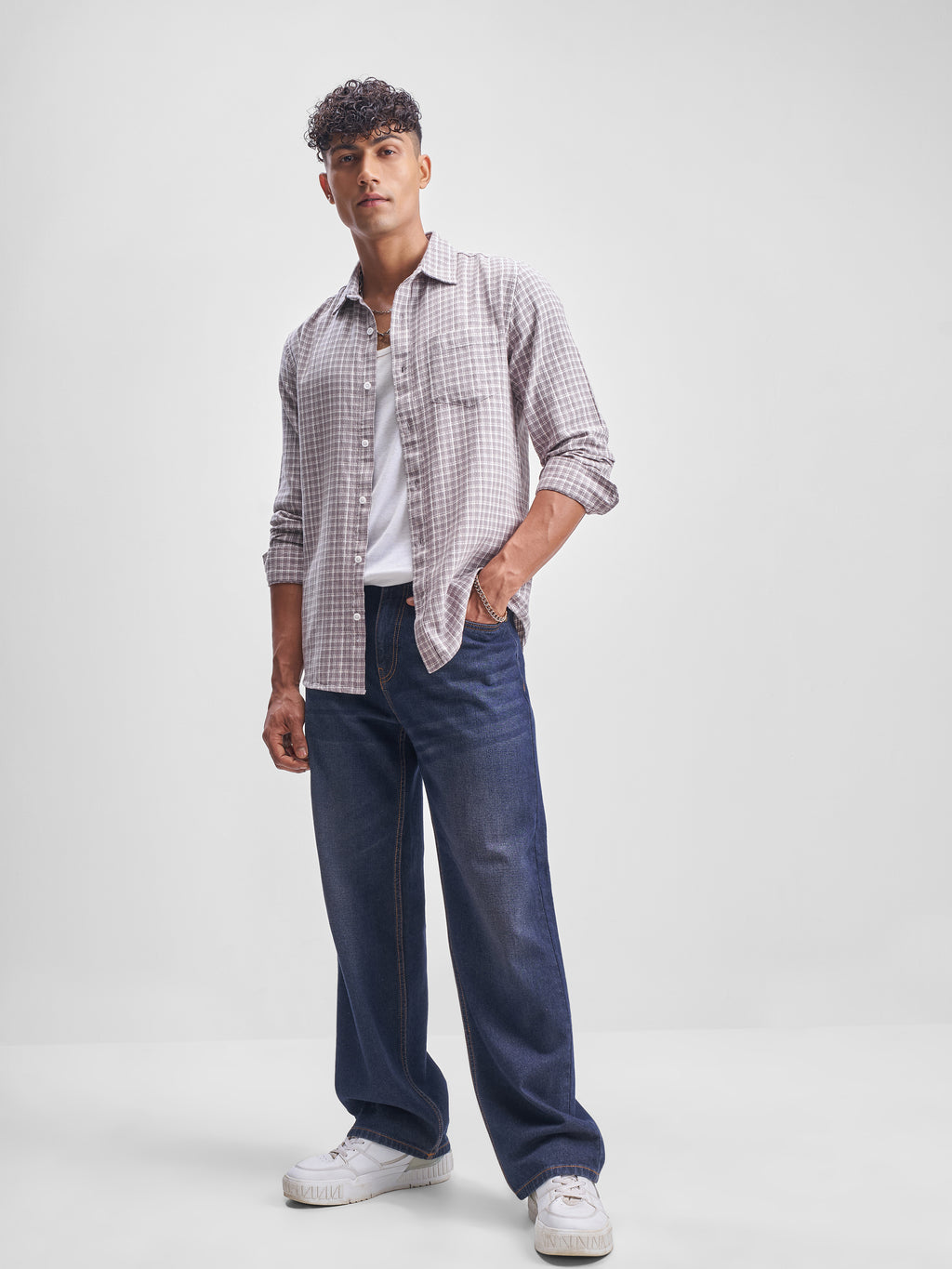 Highlander Men Cream Checked Slim Fit Casual Shirt - Cream - Image 2