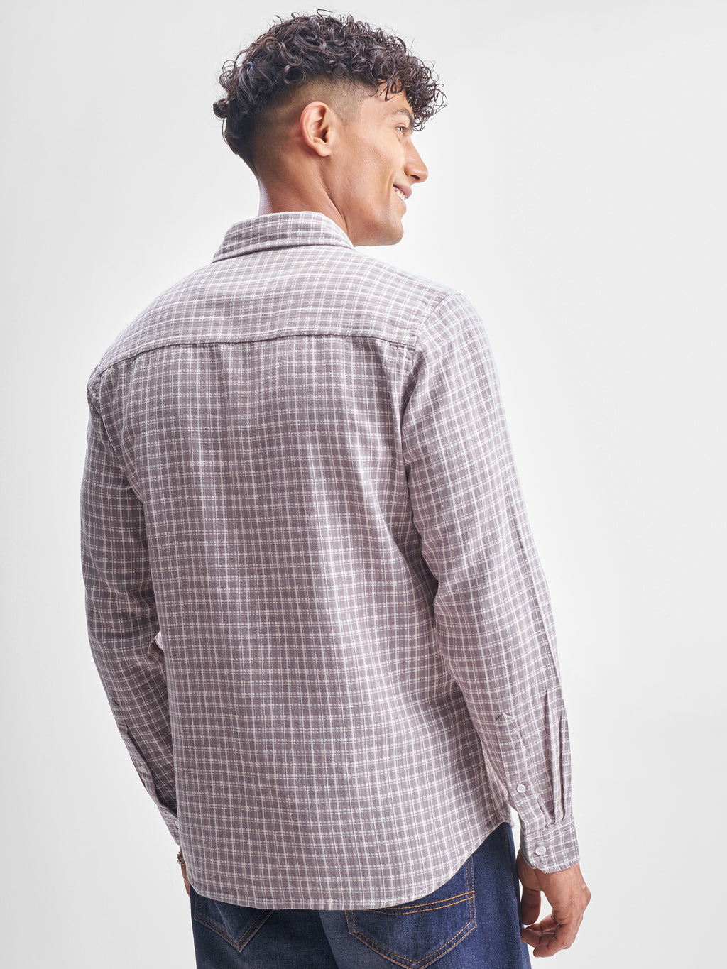 Highlander Men Cream Checked Slim Fit Casual Shirt - Cream - Image 3