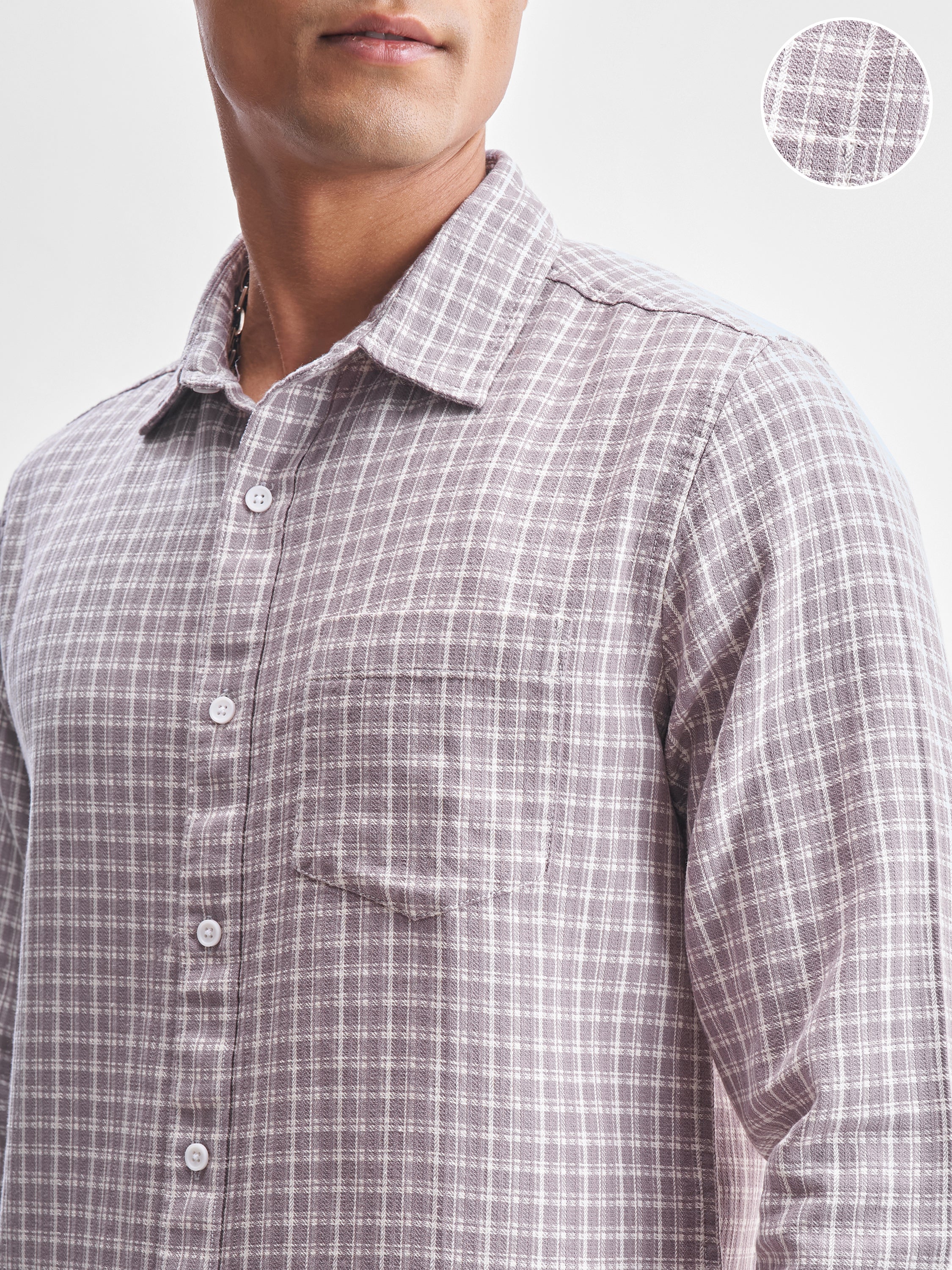 Highlander Men Cream Checked Slim Fit Casual Shirt - Cream - Image 5