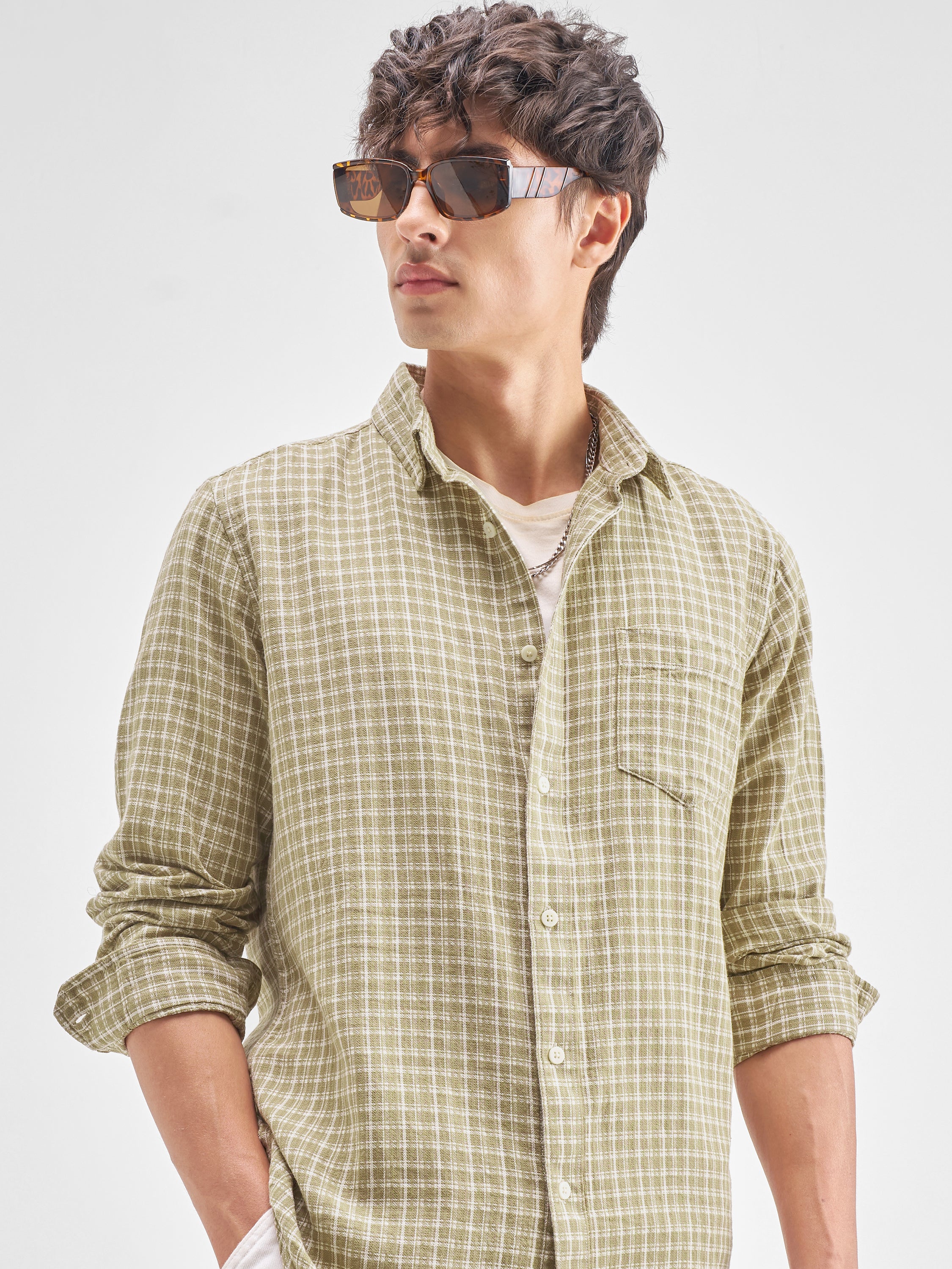 Highlander Men Yellow Checked Regular Fit Casual Shirt - Yellow - Image 1