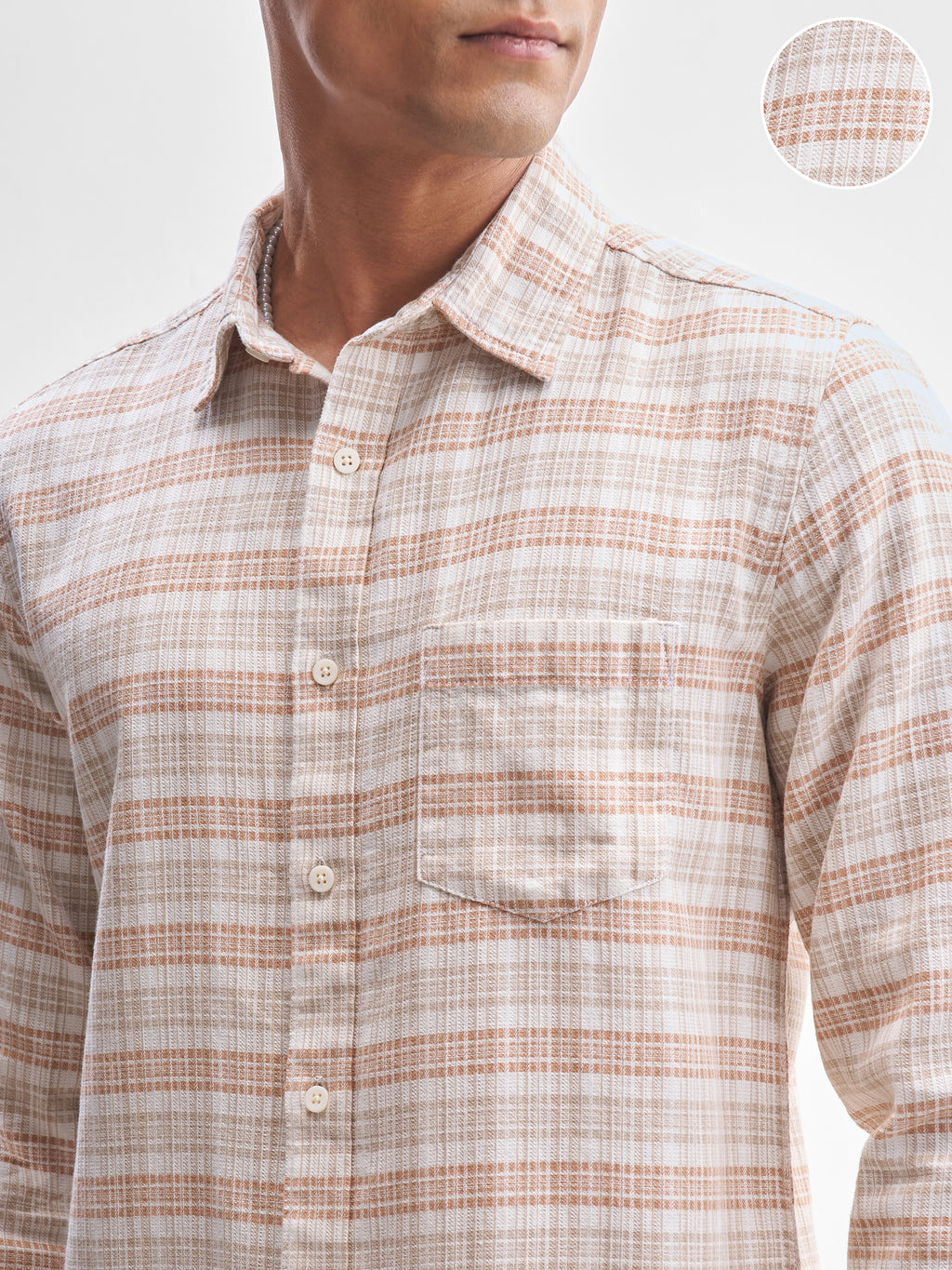 Highlander Men Beige Checked Slim Fit Casual Shirt - Beige - Image 5