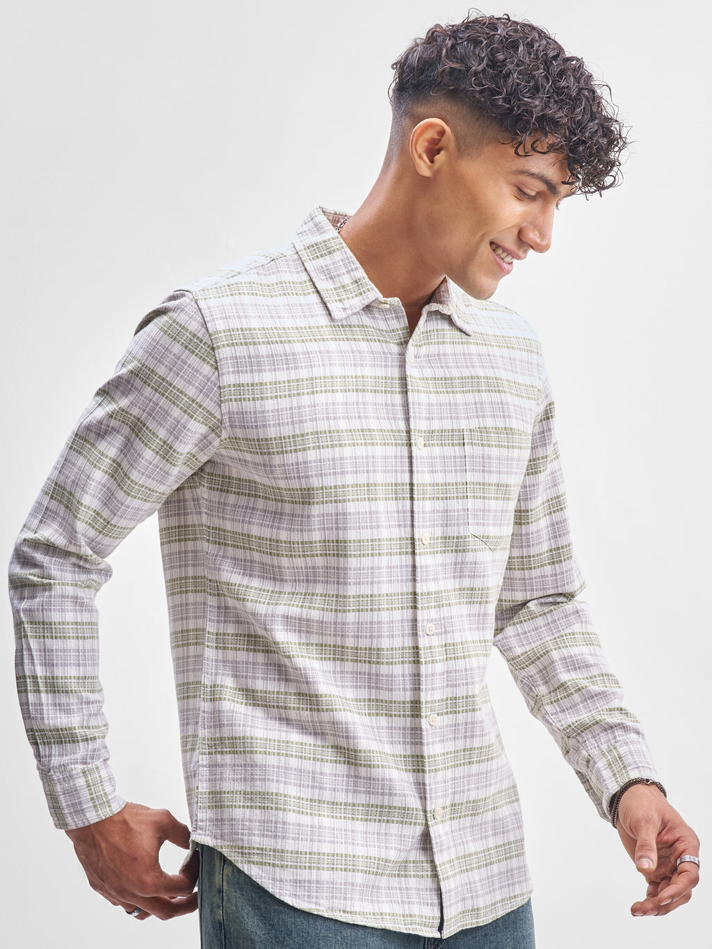 Highlander Men Green Checked Slim Fit Casual Shirt - Green - Image 6