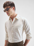 Highlander Men Off White Self Design Slim Fit Casual Shirt - Off White - Image 1