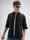 Highlander Men Black Self Design Slim Fit Casual Shirt - Black - Image 1