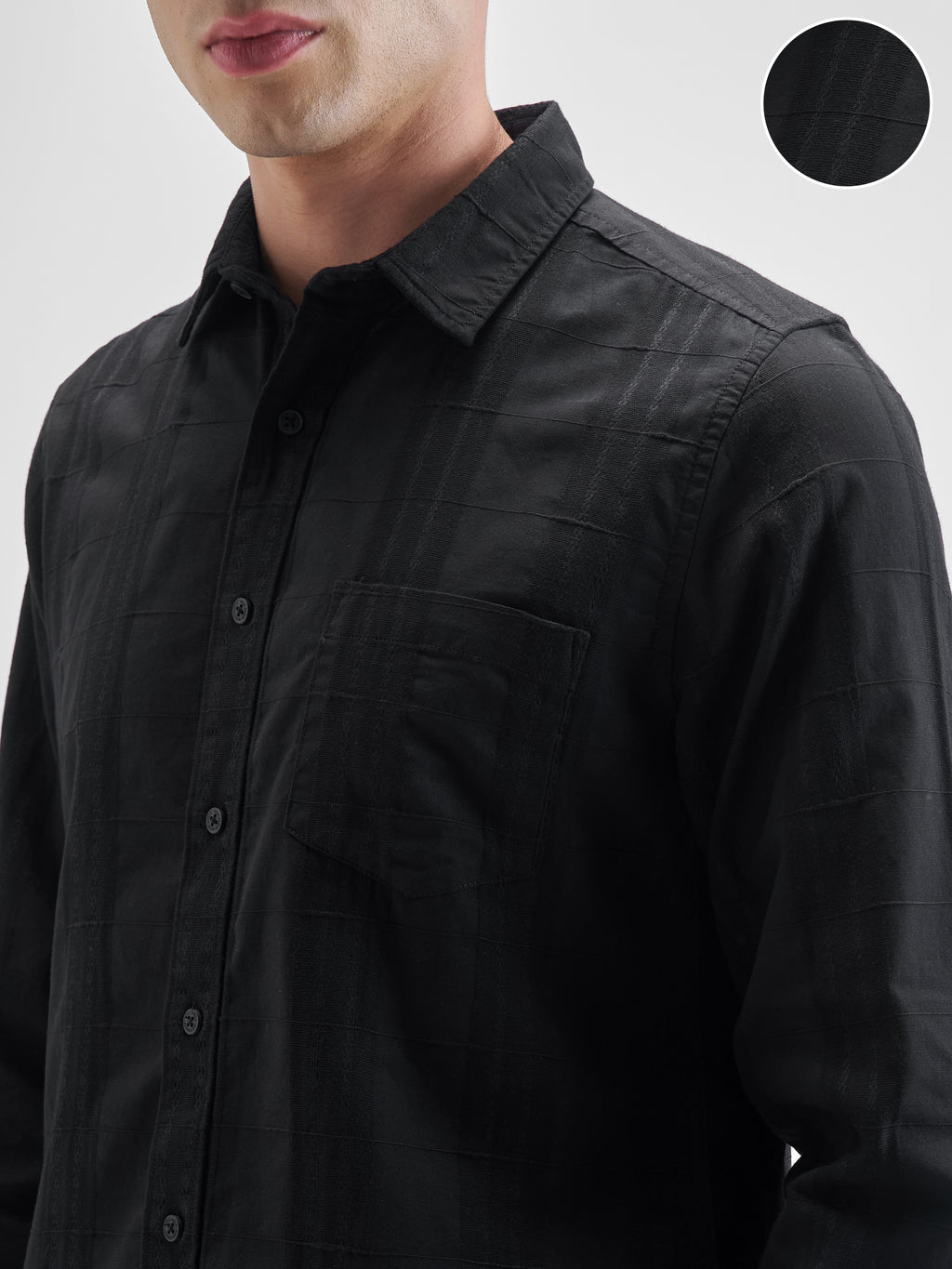 Highlander Men Black Self Design Slim Fit Casual Shirt - Black - Image 5