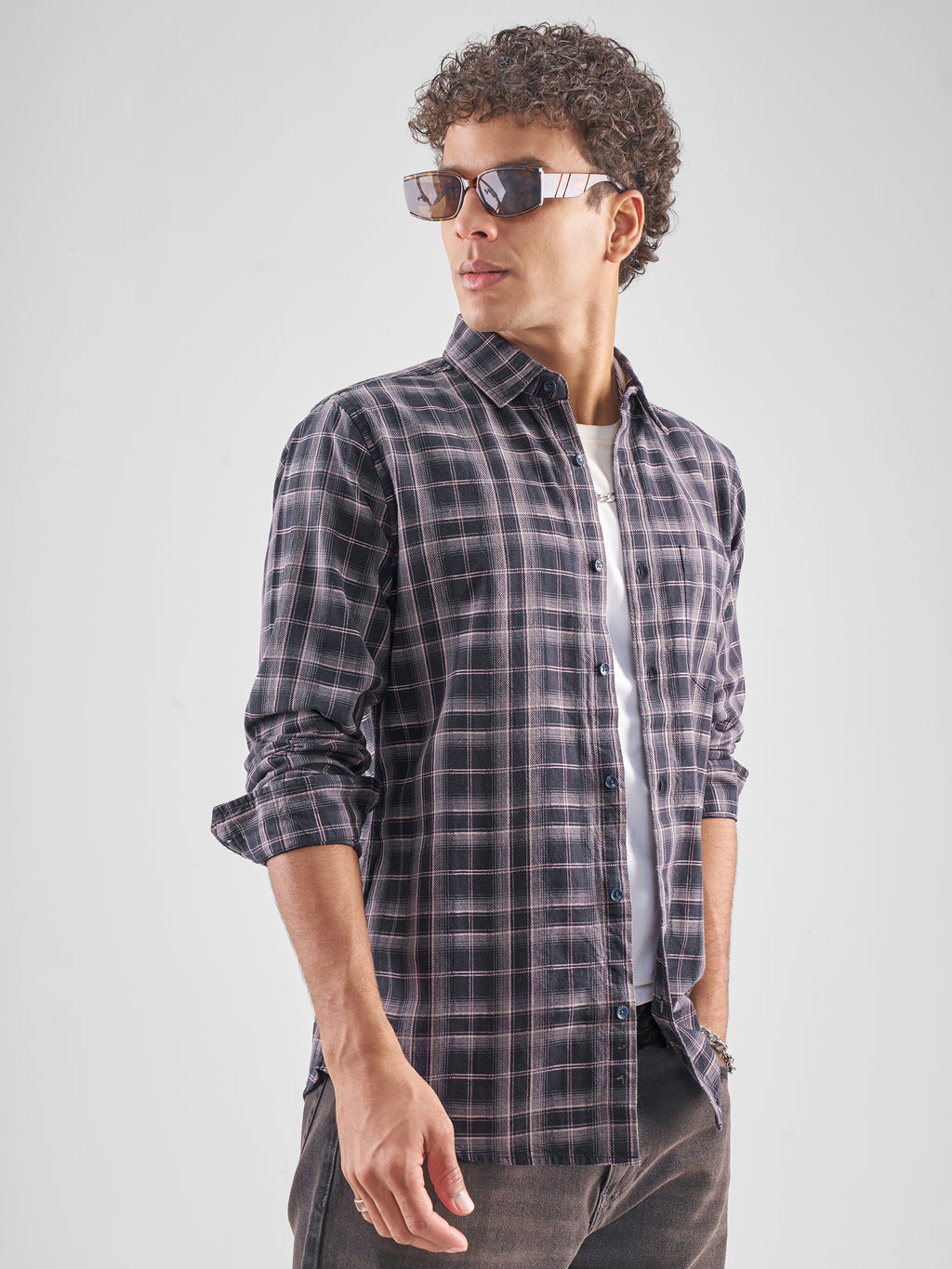 Highlander Men Black Checked Slim Fit Casual Shirt - Black - Image 6