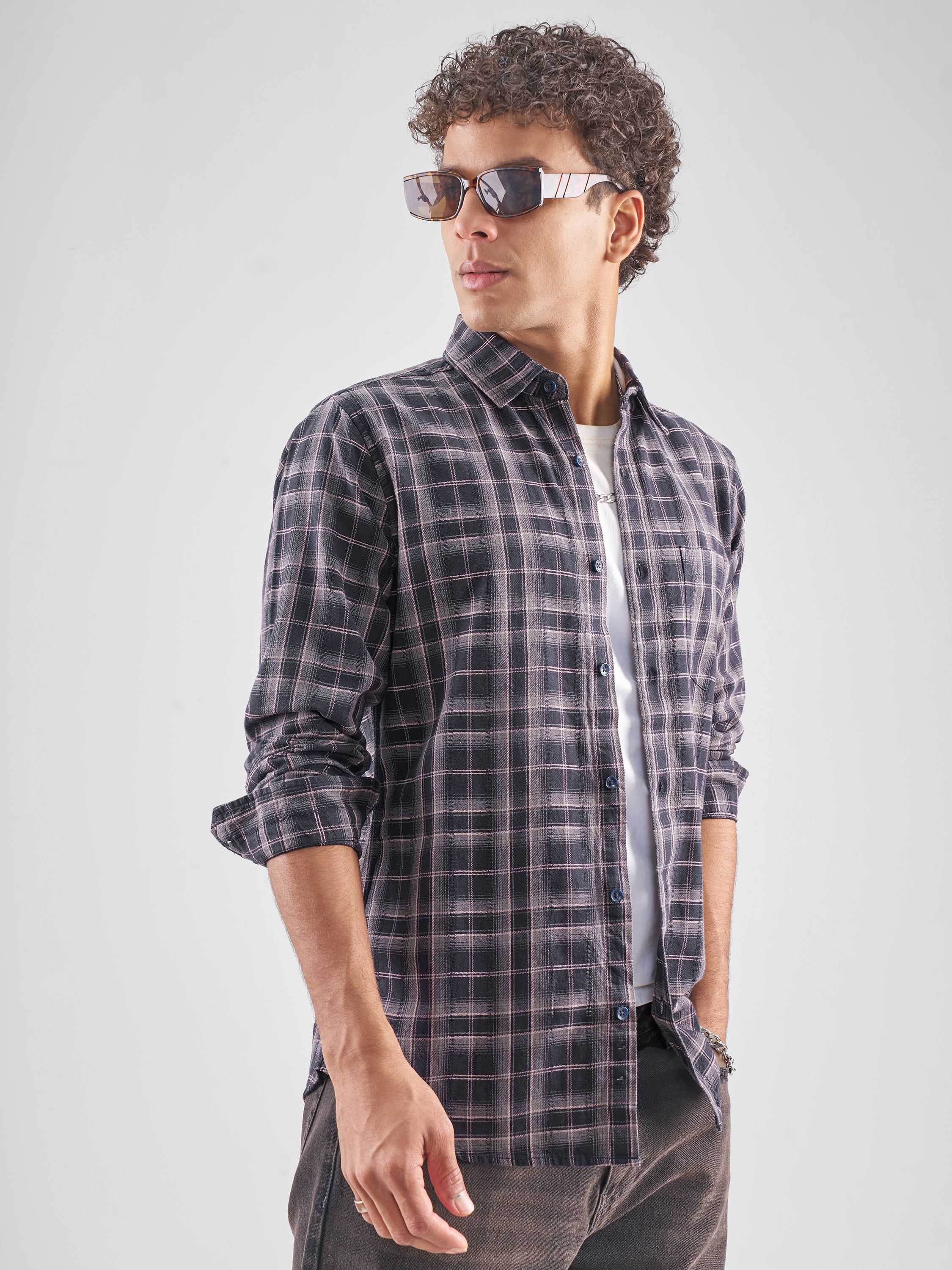 Highlander Men Black Checked Slim Fit Casual Shirt - Black - Image 6
