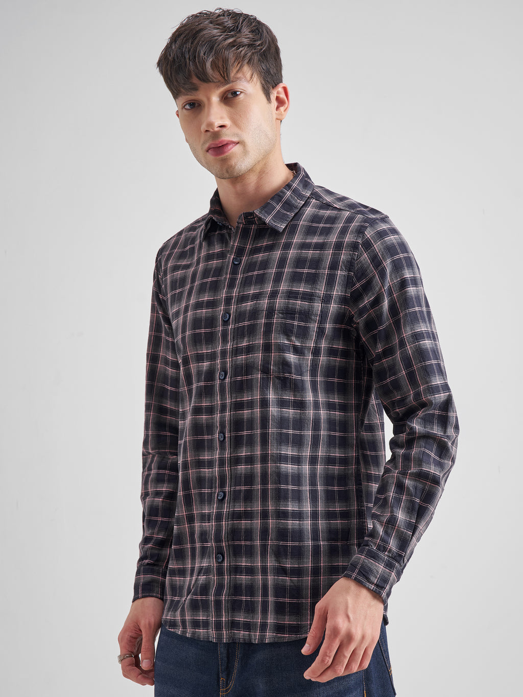 Highlander Men Pink Checked Slim Fit Casual Shirt - Pink - Image 4