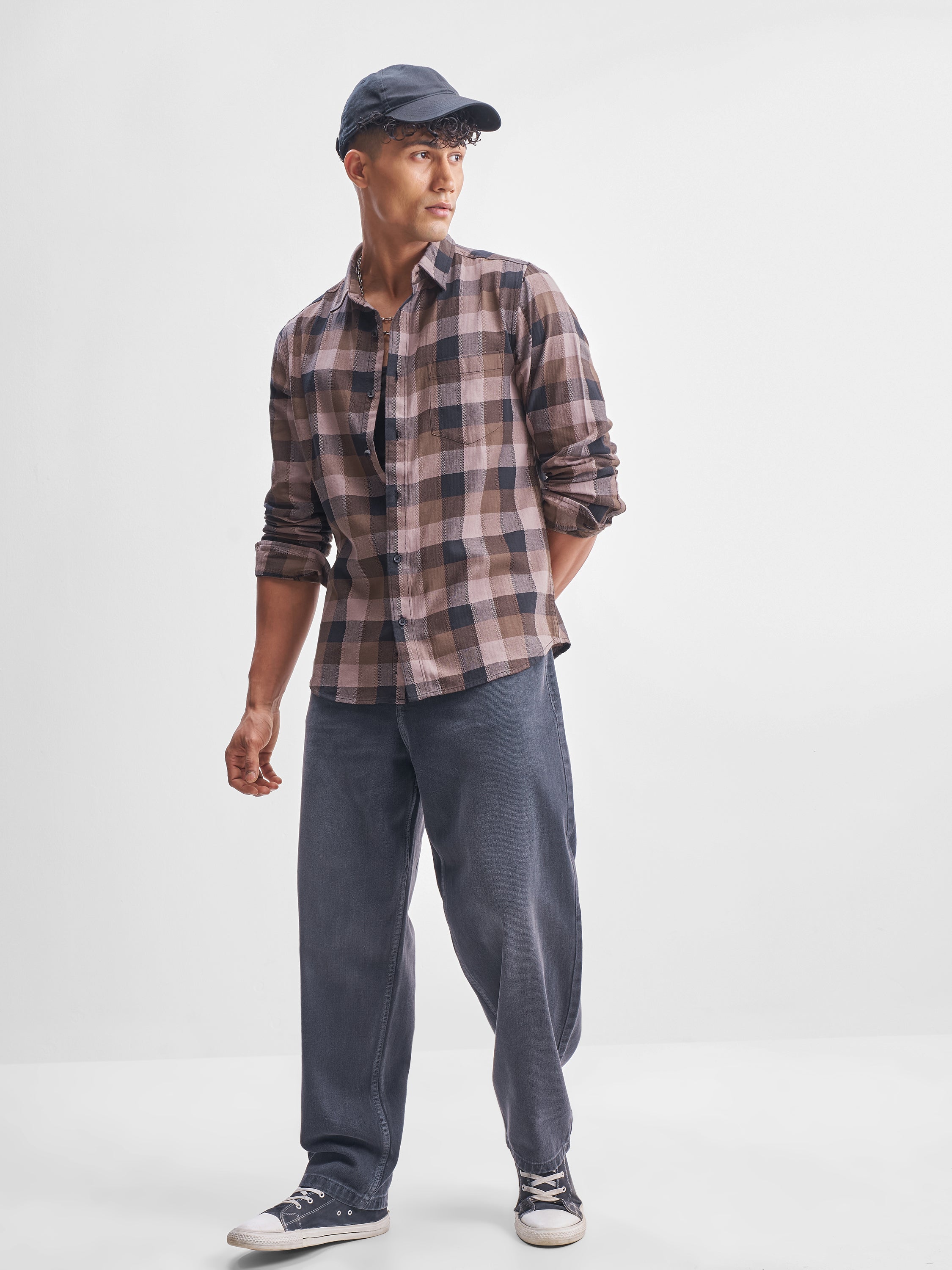 Highlander Men Brown Checked Slim Fit Casual Shirt - Brown - Image 2