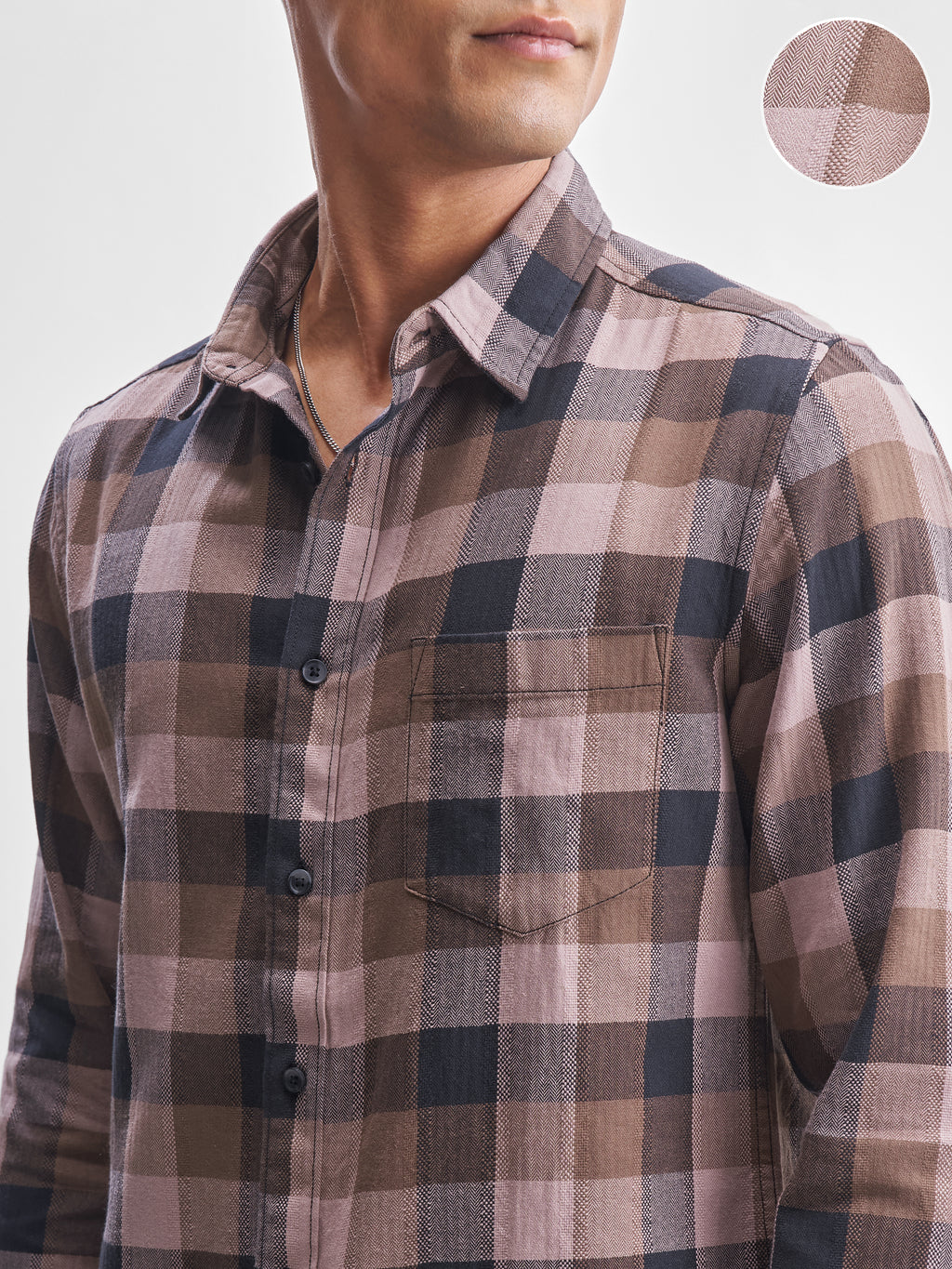 Highlander Men Brown Checked Slim Fit Casual Shirt - Brown - Image 5