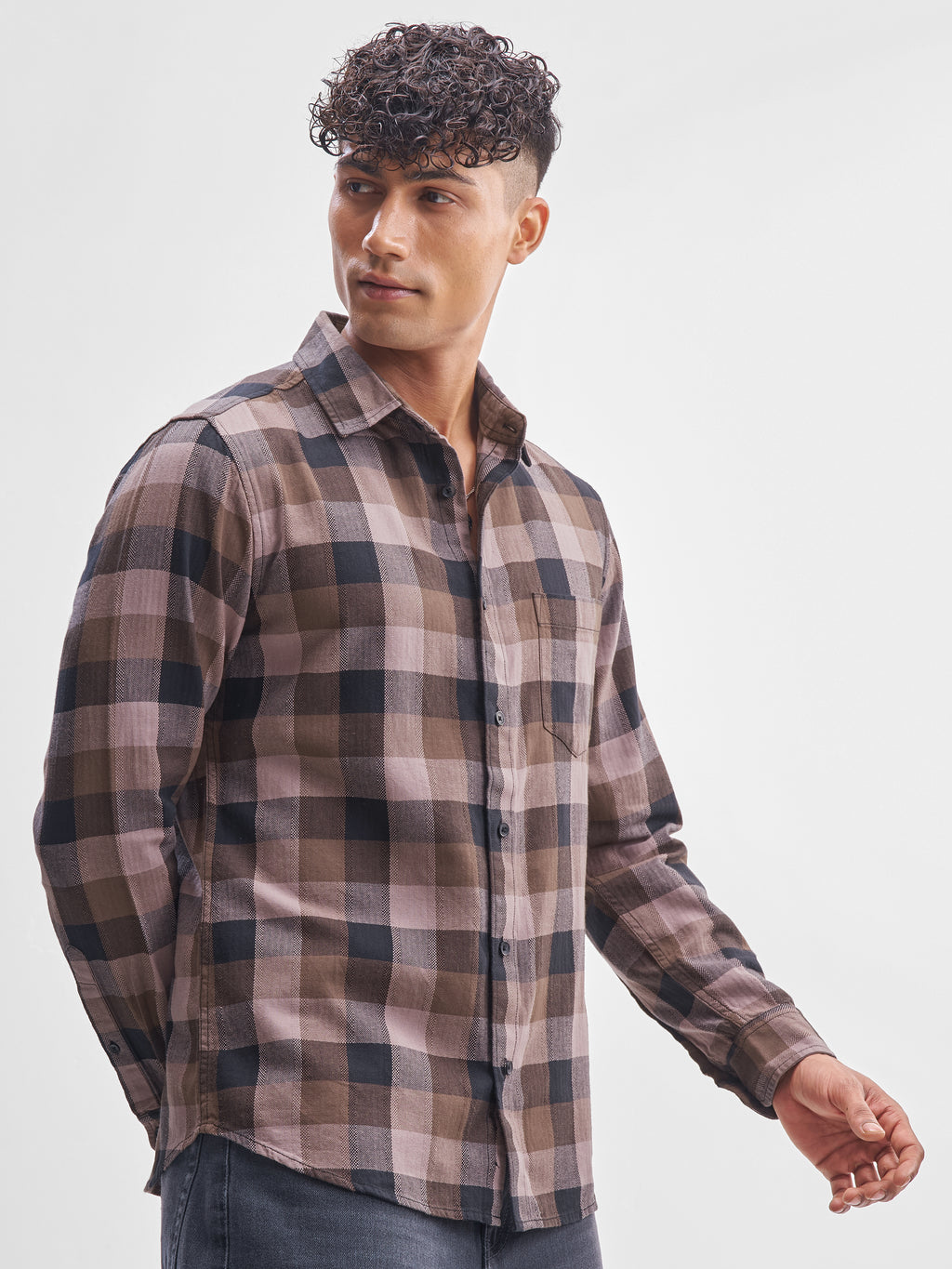 Highlander Men Brown Checked Slim Fit Casual Shirt - Brown - Image 6