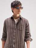 Highlander Men Brown Striped Regular Fit Casual Shirt - Brown - Image 1