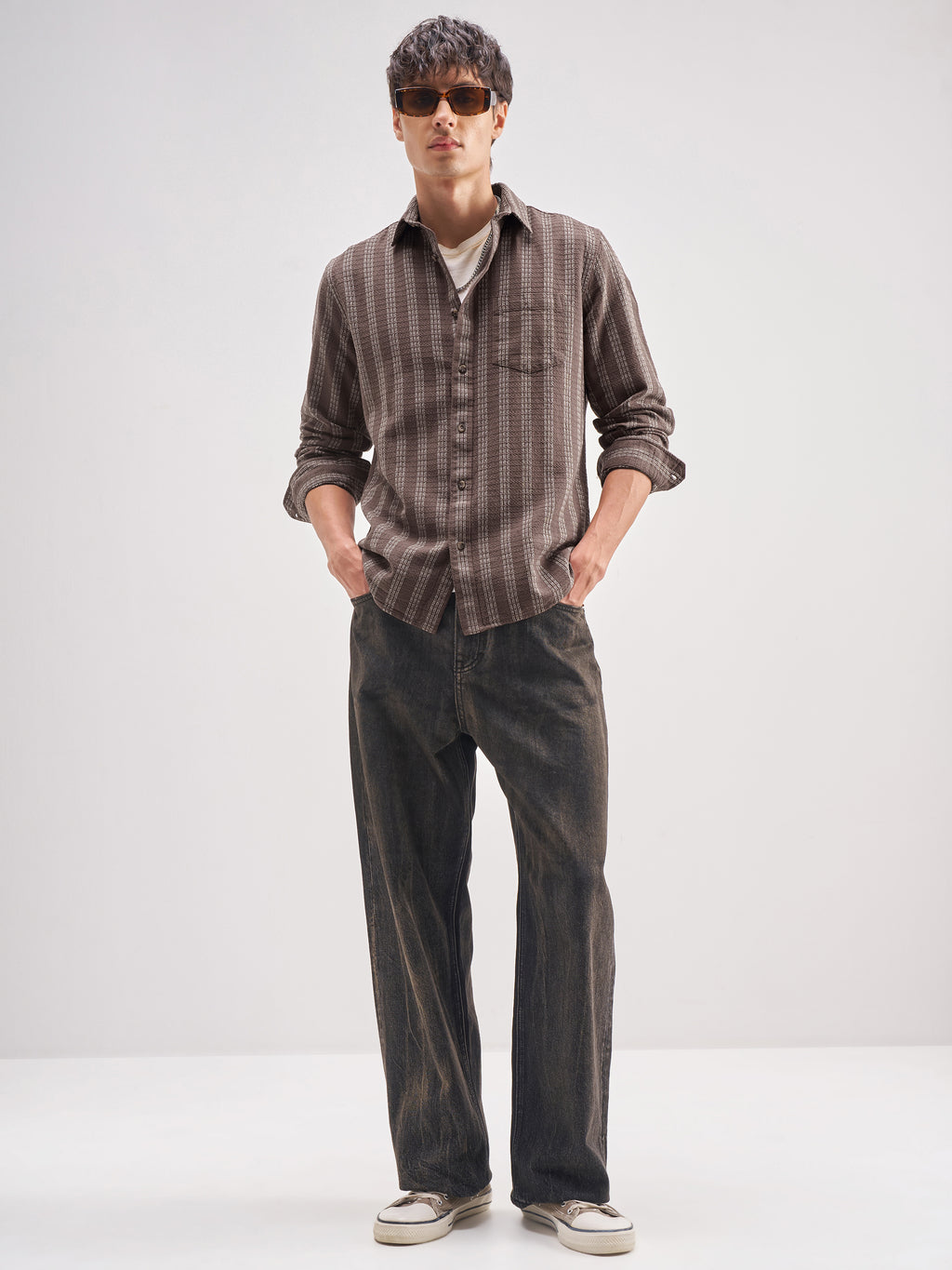 Highlander Men Brown Striped Regular Fit Casual Shirt - Brown - Image 2