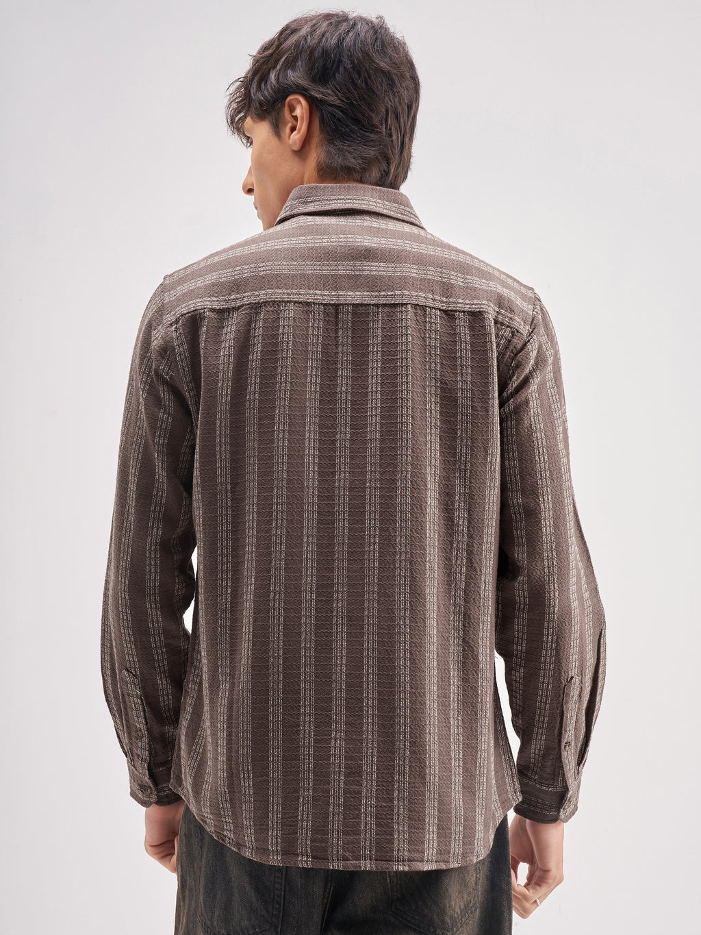 Highlander Men Brown Striped Regular Fit Casual Shirt - Brown - Image 3