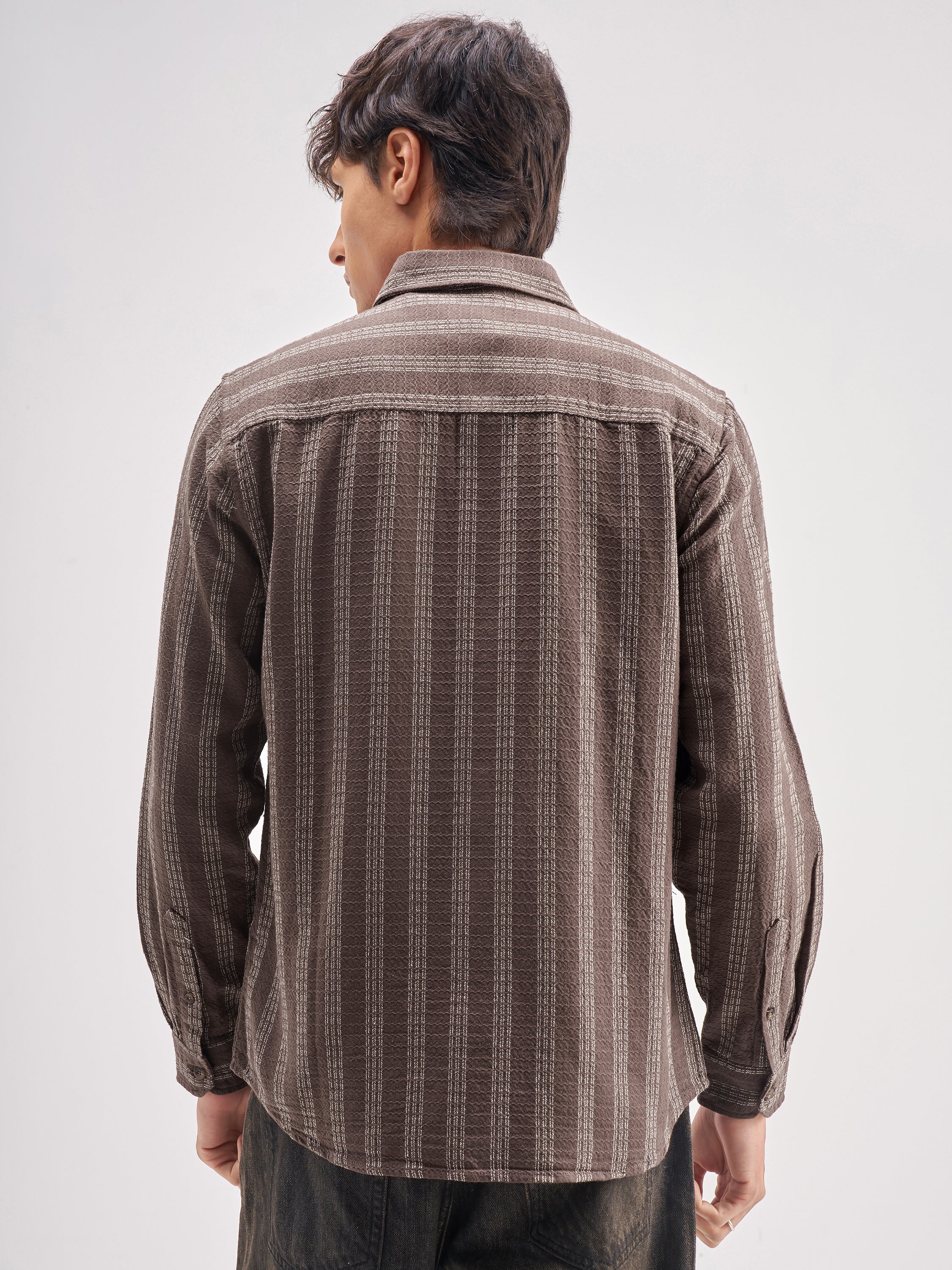 Highlander Men Brown Striped Regular Fit Casual Shirt - Brown - Image 3
