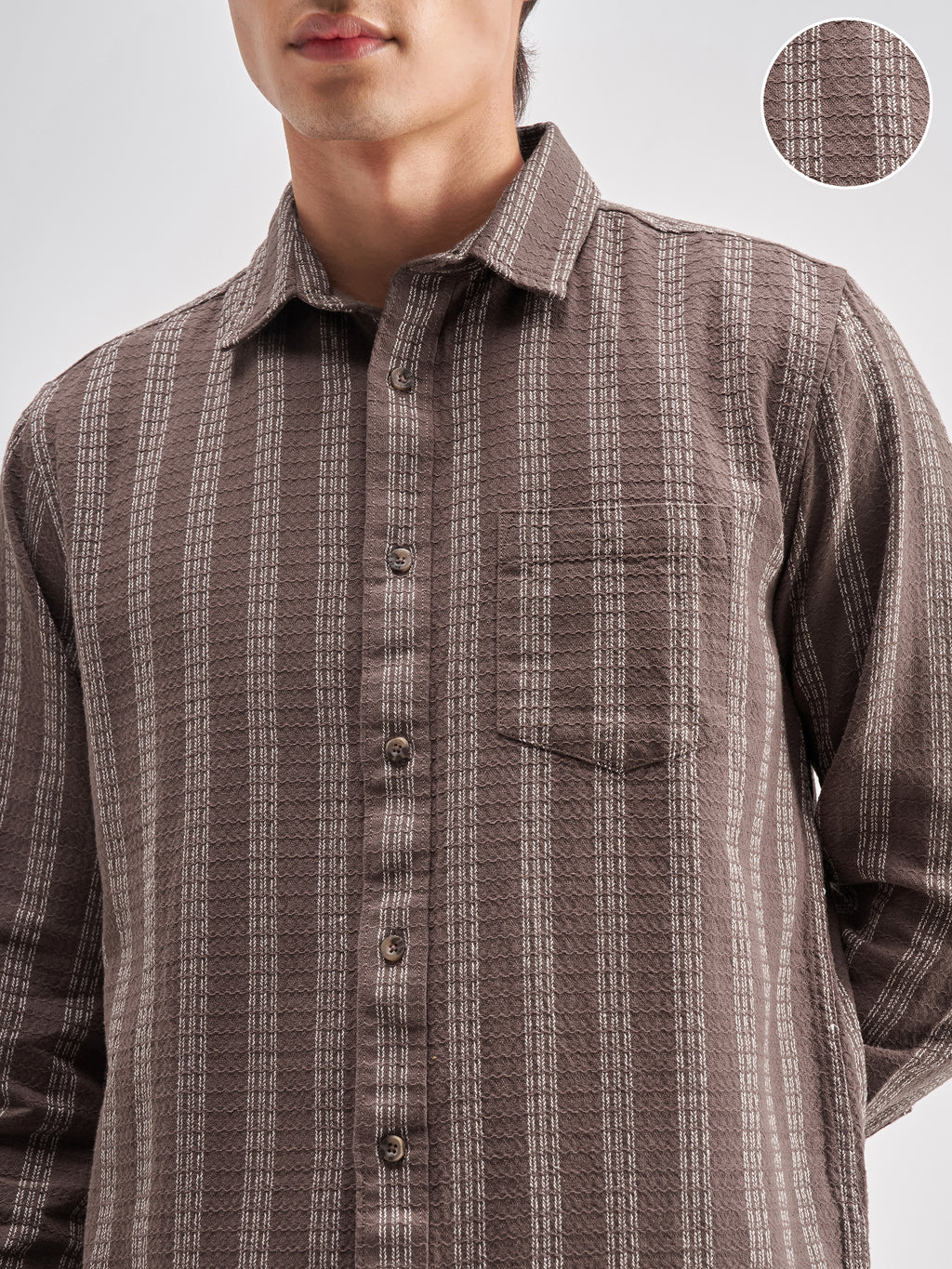 Highlander Men Brown Striped Regular Fit Casual Shirt - Brown - Image 5