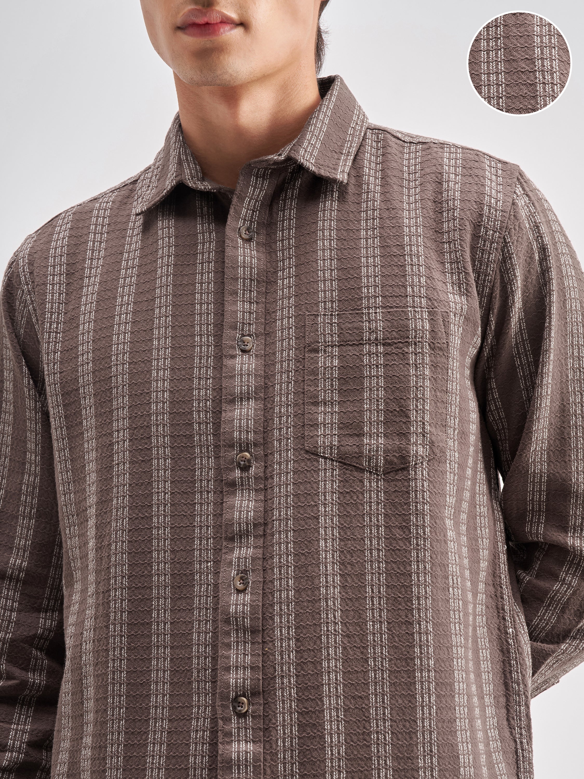 Highlander Men Brown Striped Regular Fit Casual Shirt - Brown - Image 5