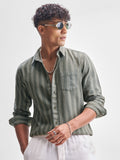 Highlander Men Green Self Design Slim Fit Casual Shirt - Green - Image 1
