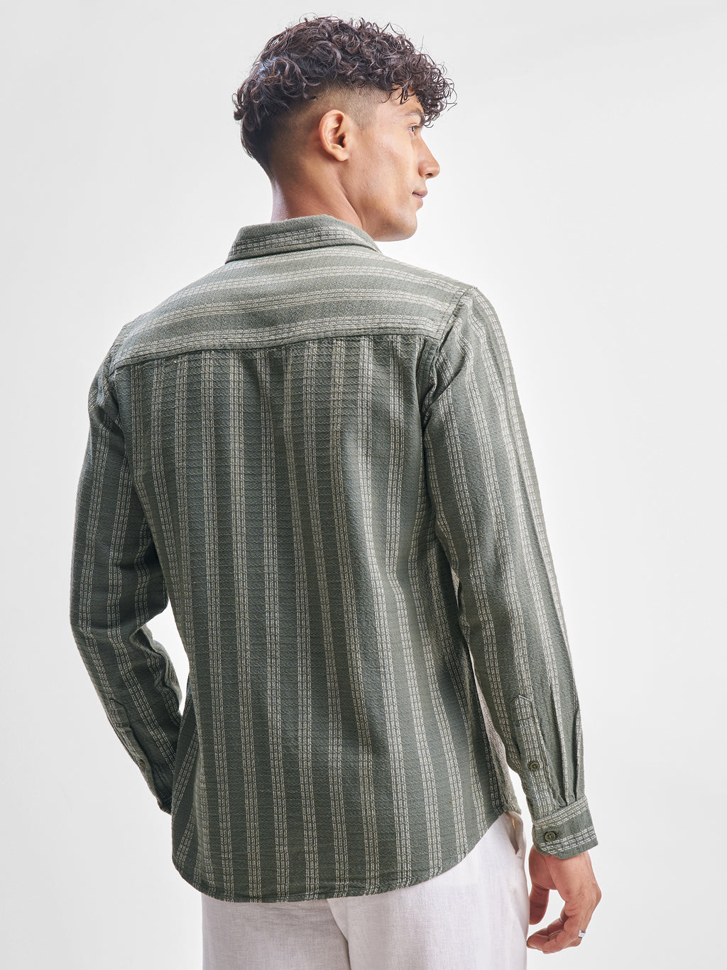 Highlander Men Green Self Design Slim Fit Casual Shirt - Green - Image 3