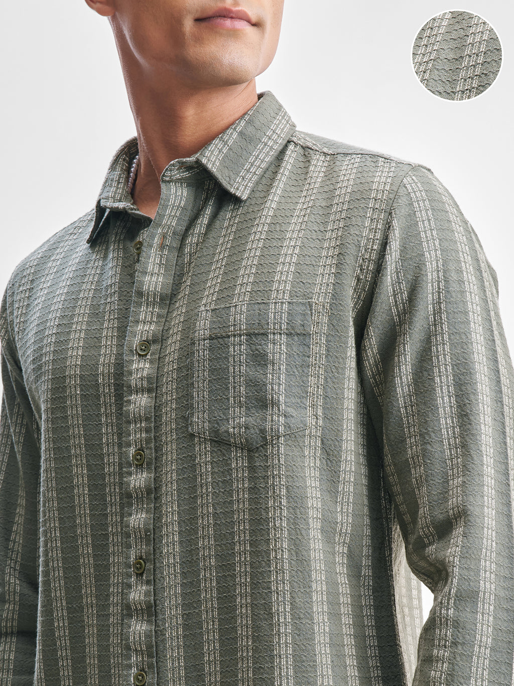Highlander Men Green Self Design Slim Fit Casual Shirt - Green - Image 5