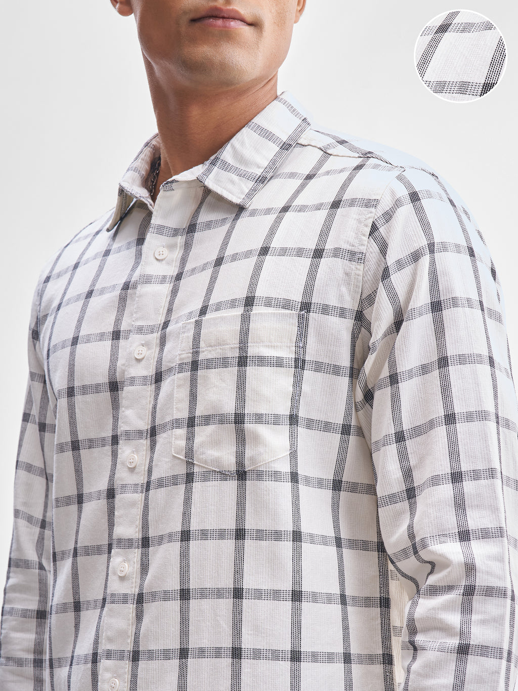 Highlander Men Cream Checked Slim Fit Casual Shirt - Cream - Image 5