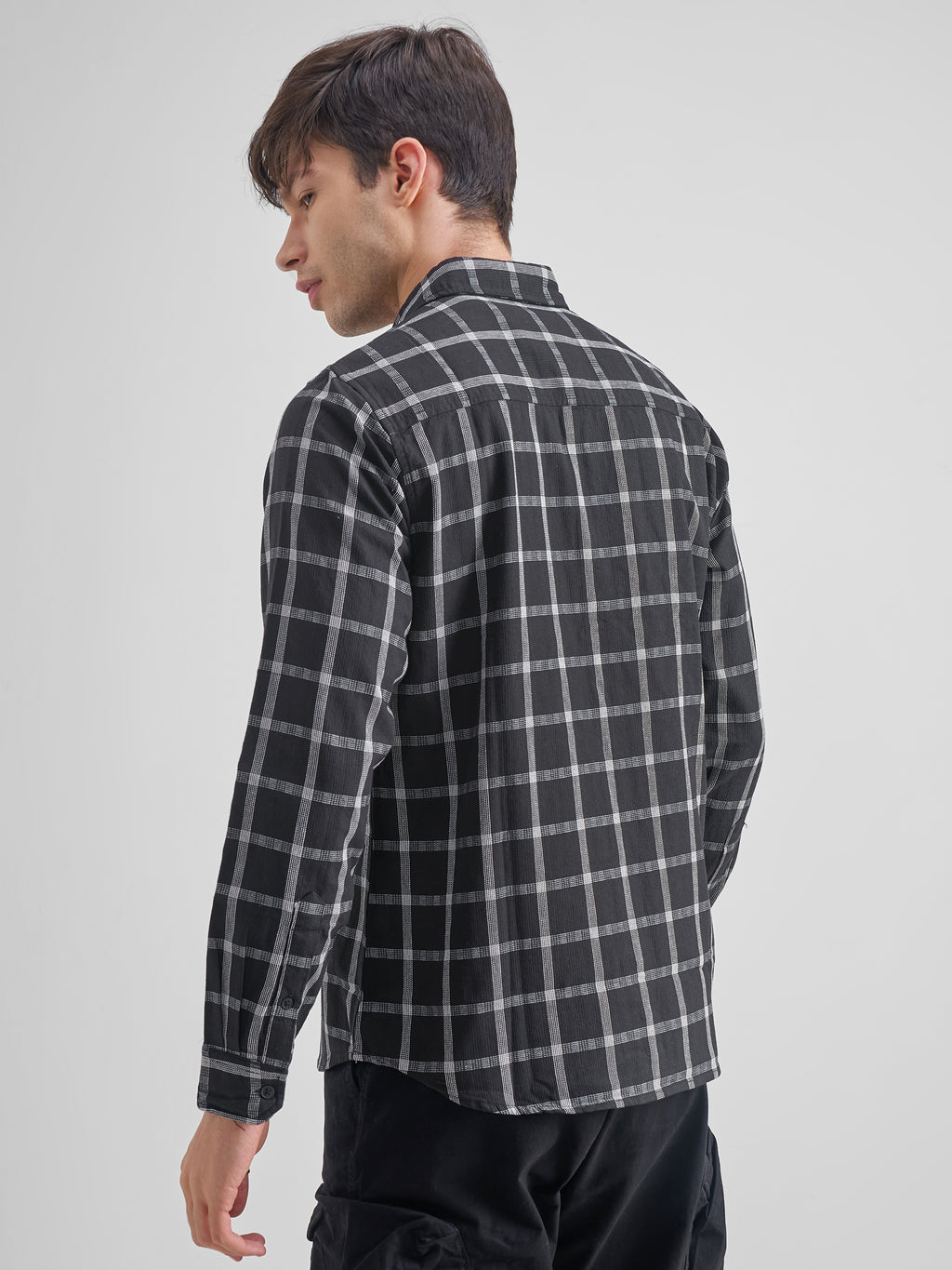 Highlander Men Black Checked Slim Fit Casual Shirt - Black - Image 3