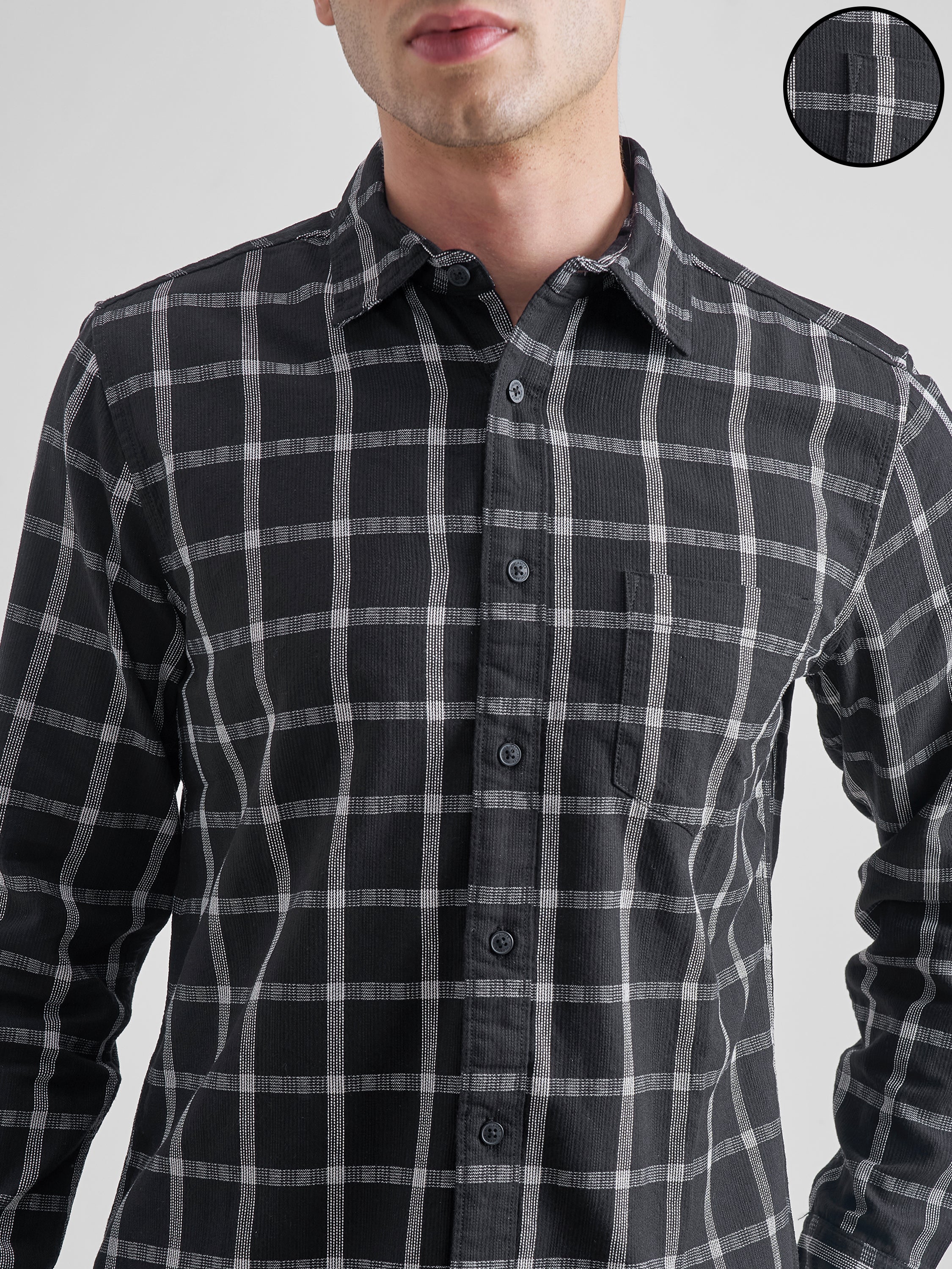 Highlander Men Black Checked Slim Fit Casual Shirt - Black - Image 5