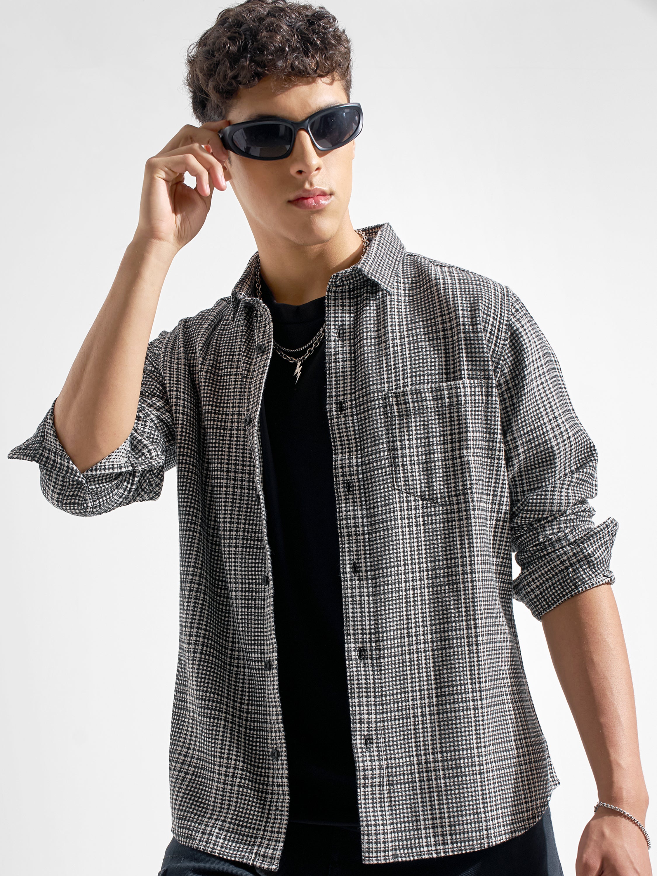 Highlander Men Black Checked Regular Fit Casual Shirt