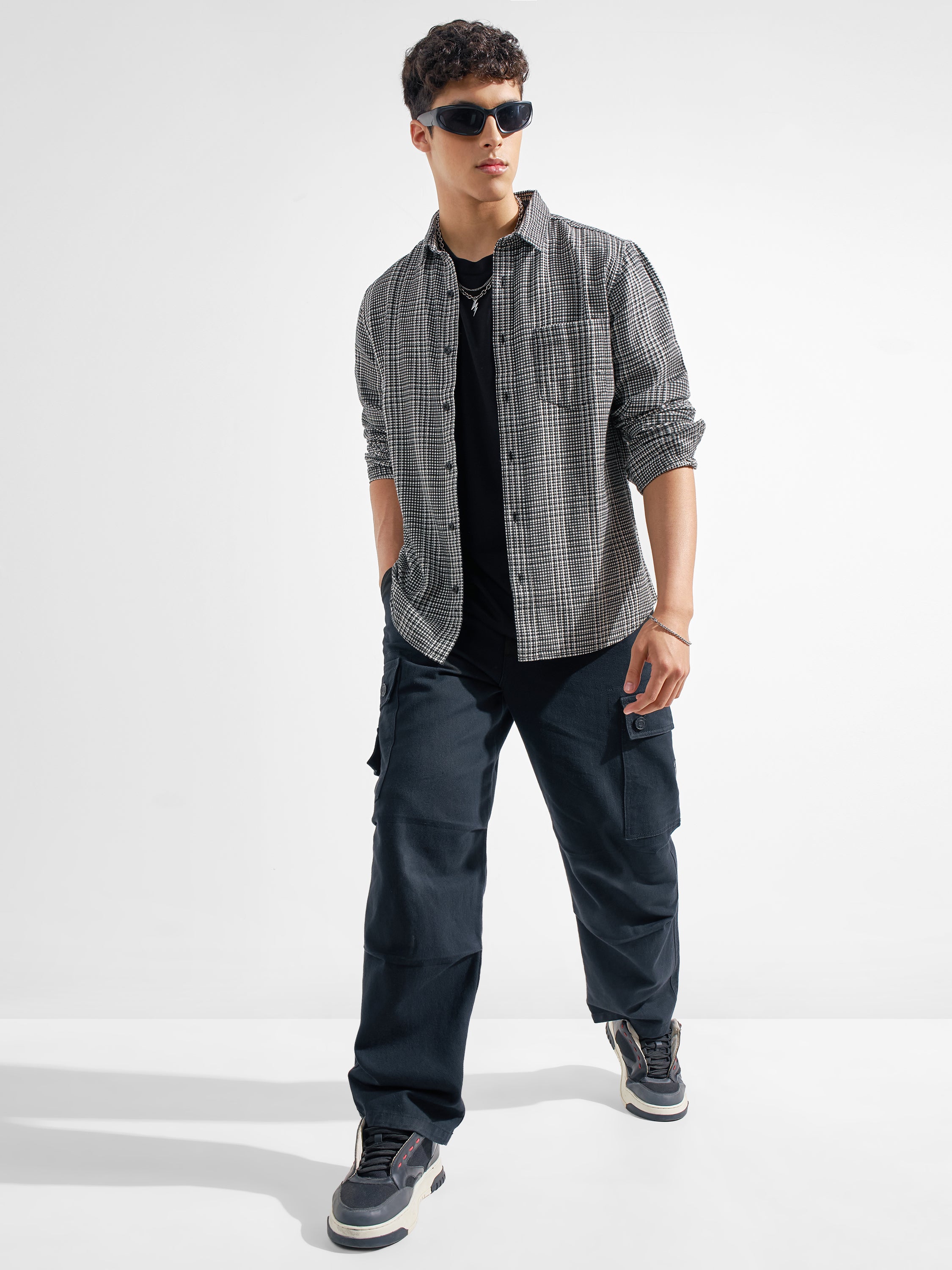 Highlander Men Black Checked Regular Fit Casual Shirt