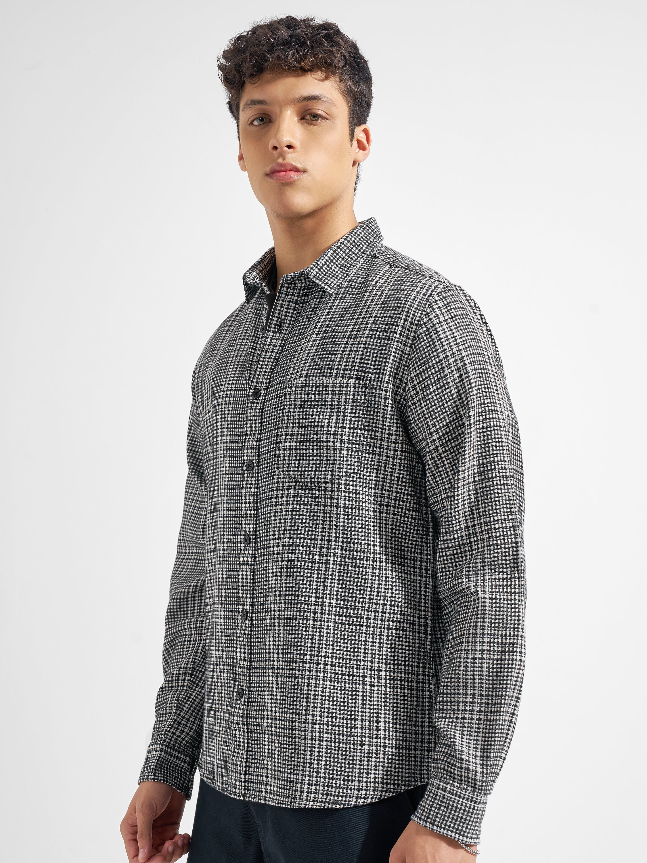 Highlander Men Black Checked Regular Fit Casual Shirt