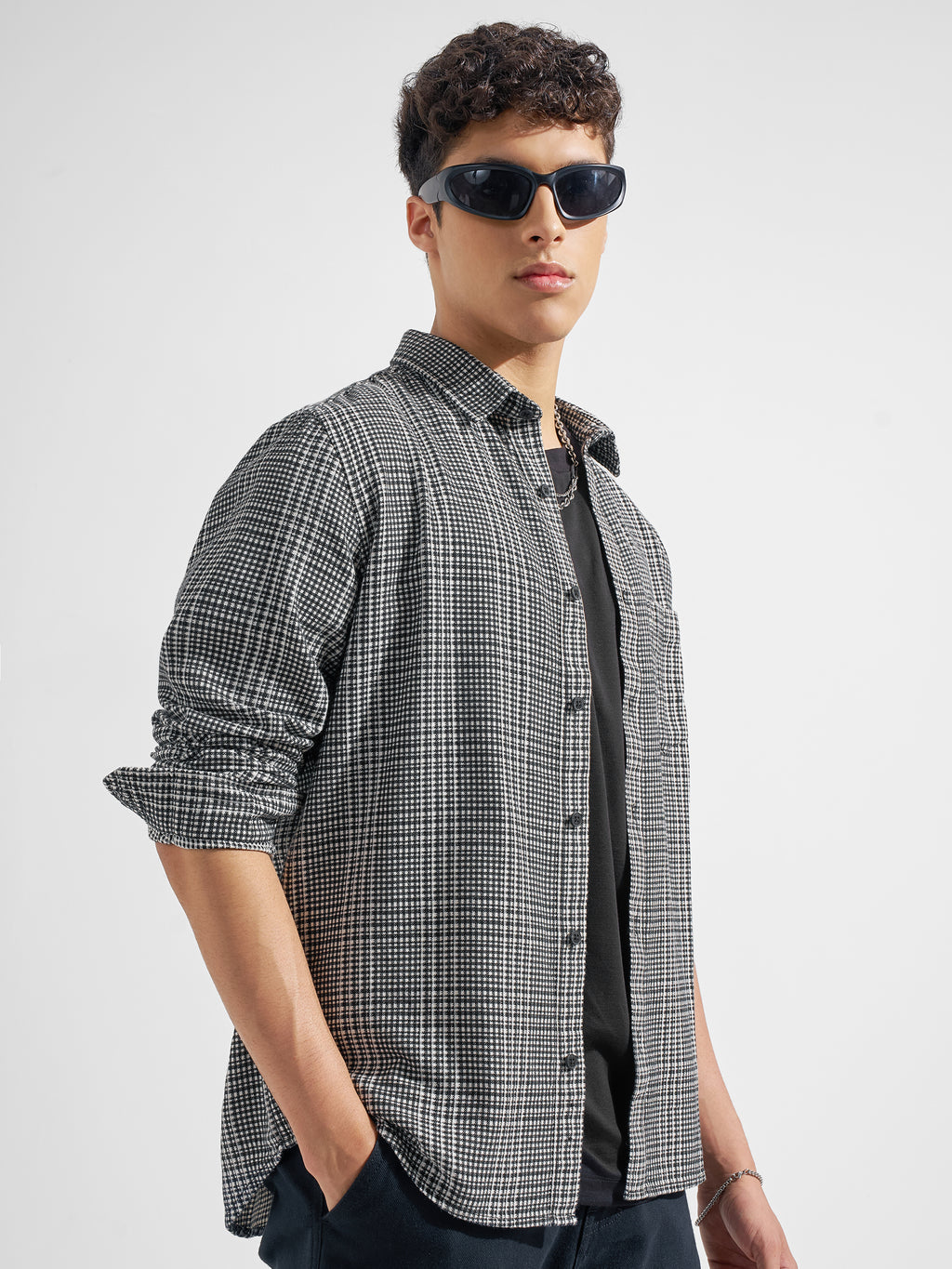 Highlander Men Black Checked Regular Fit Casual Shirt