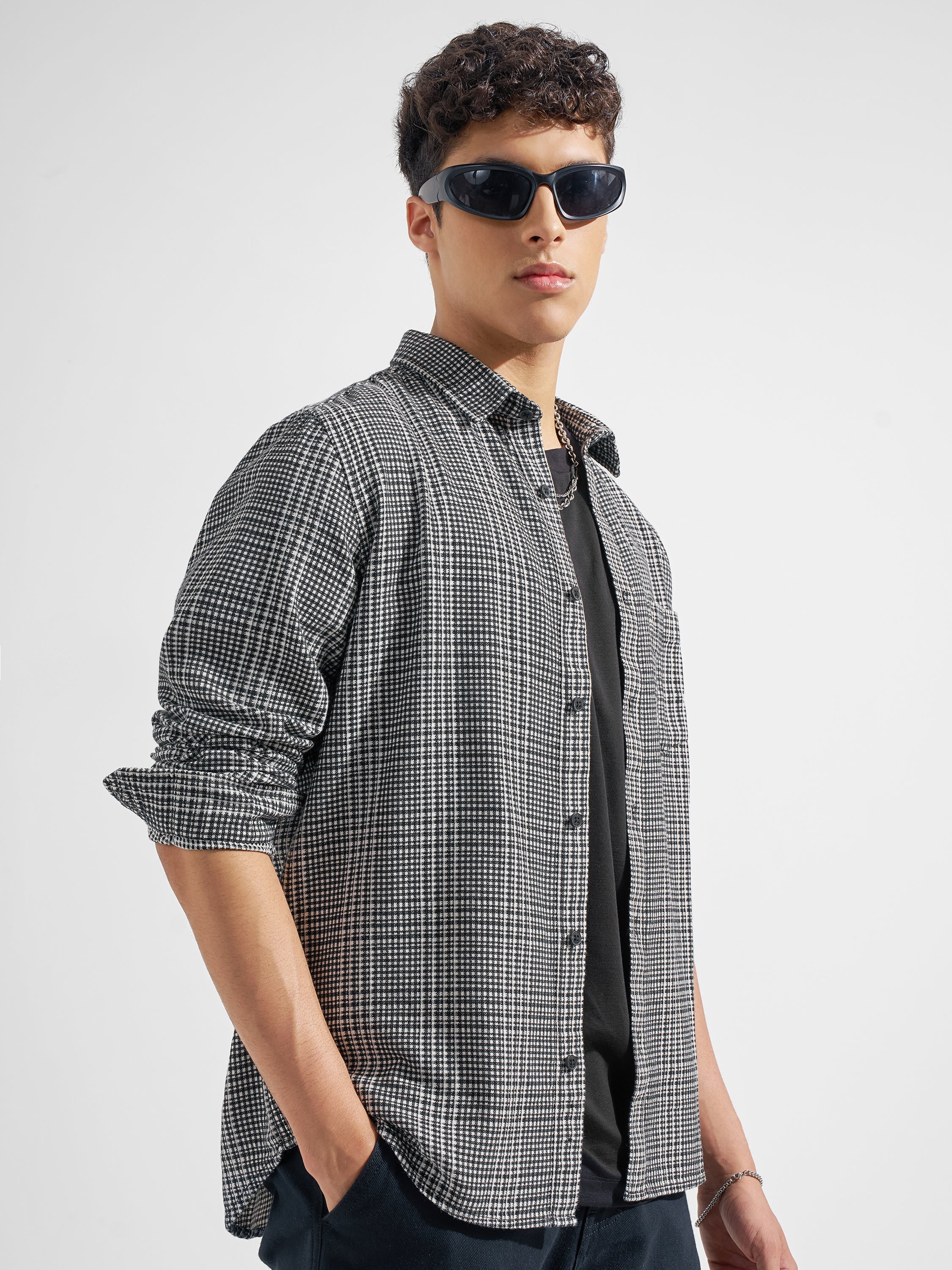 Highlander Men Black Checked Regular Fit Casual Shirt