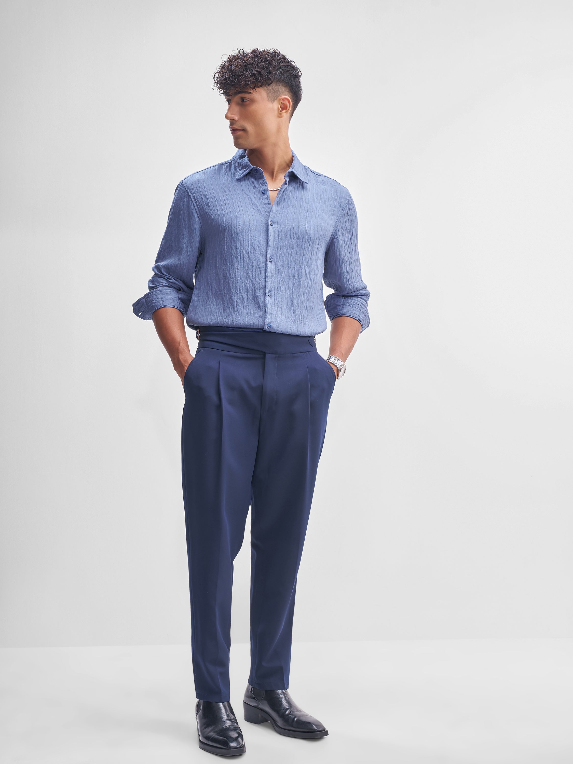 Highlander Men Blue Self Design Relaxed Fit Casual Shirt - Blue - Image 2