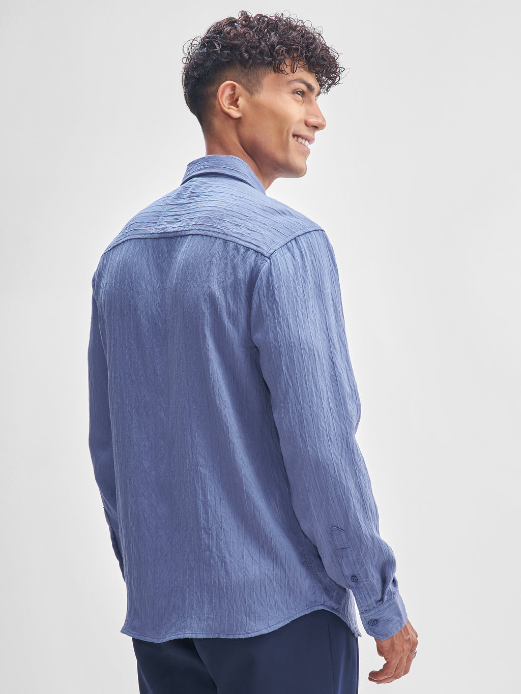 Highlander Men Blue Self Design Relaxed Fit Casual Shirt - Blue - Image 3