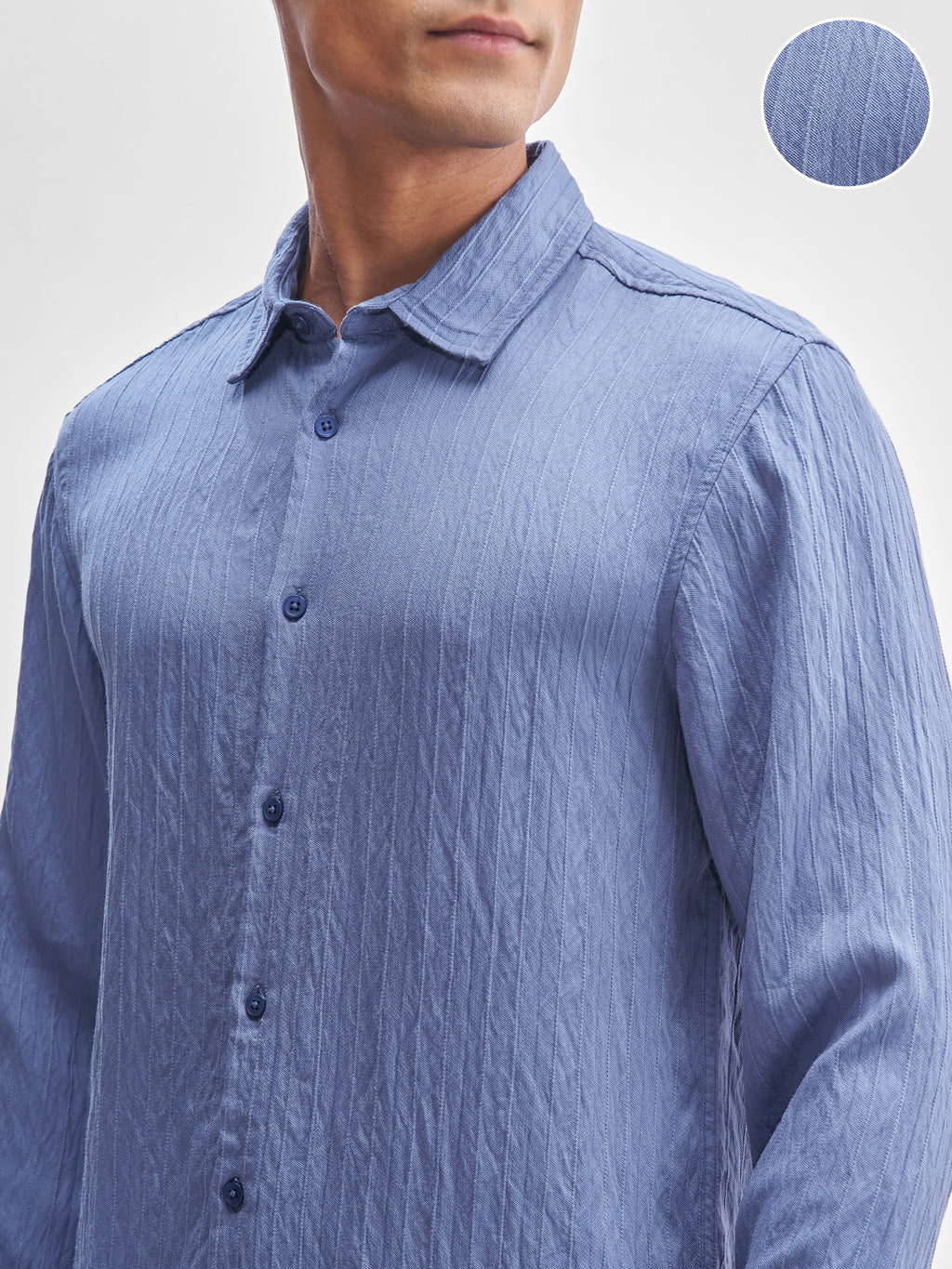 Highlander Men Blue Self Design Relaxed Fit Casual Shirt - Blue - Image 5