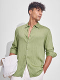 Highlander Men Green Crushed Relaxed Fit Casual Shirt - Green - Image 1