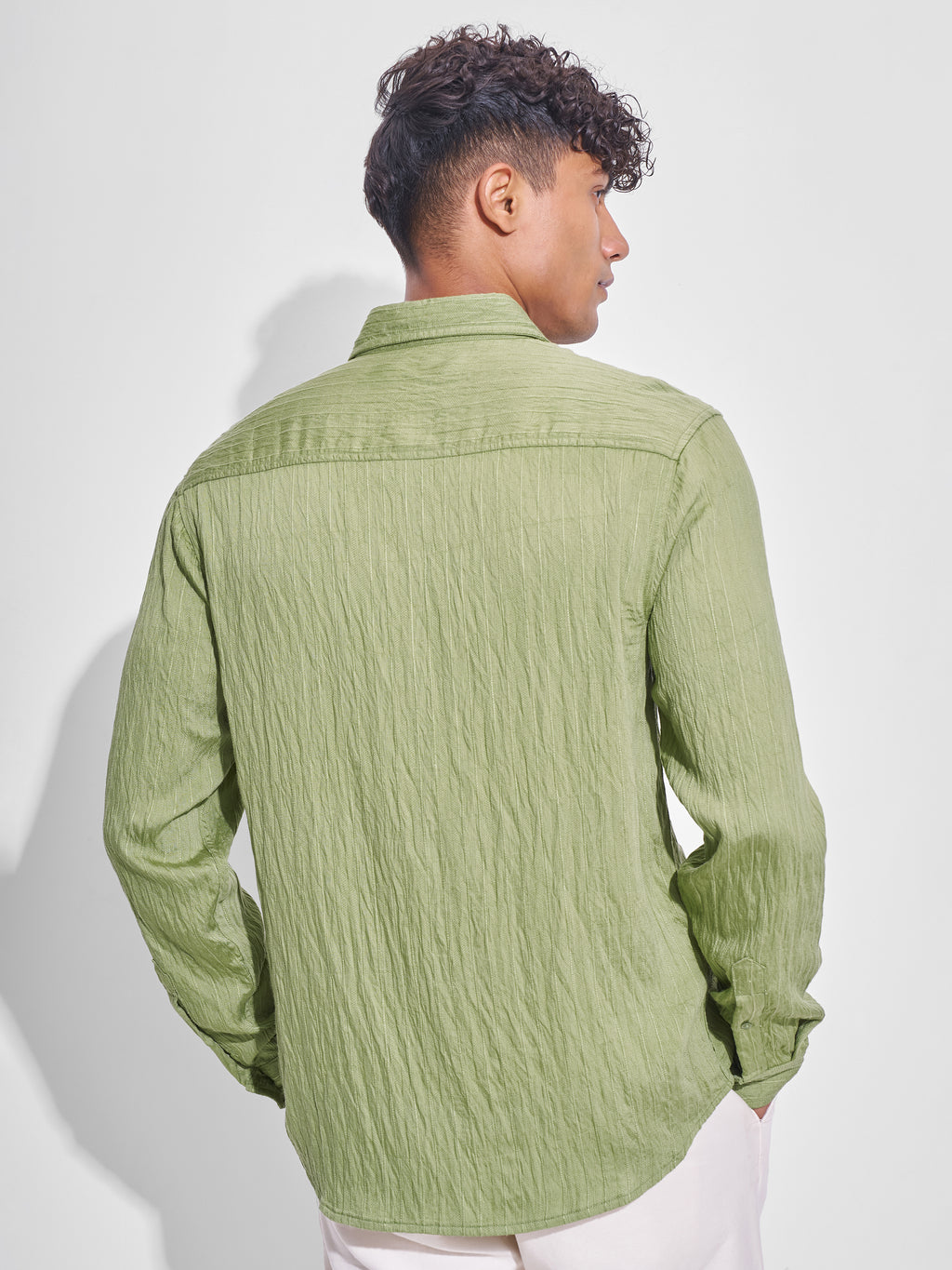 Highlander Men Green Crushed Relaxed Fit Casual Shirt - Green - Image 3